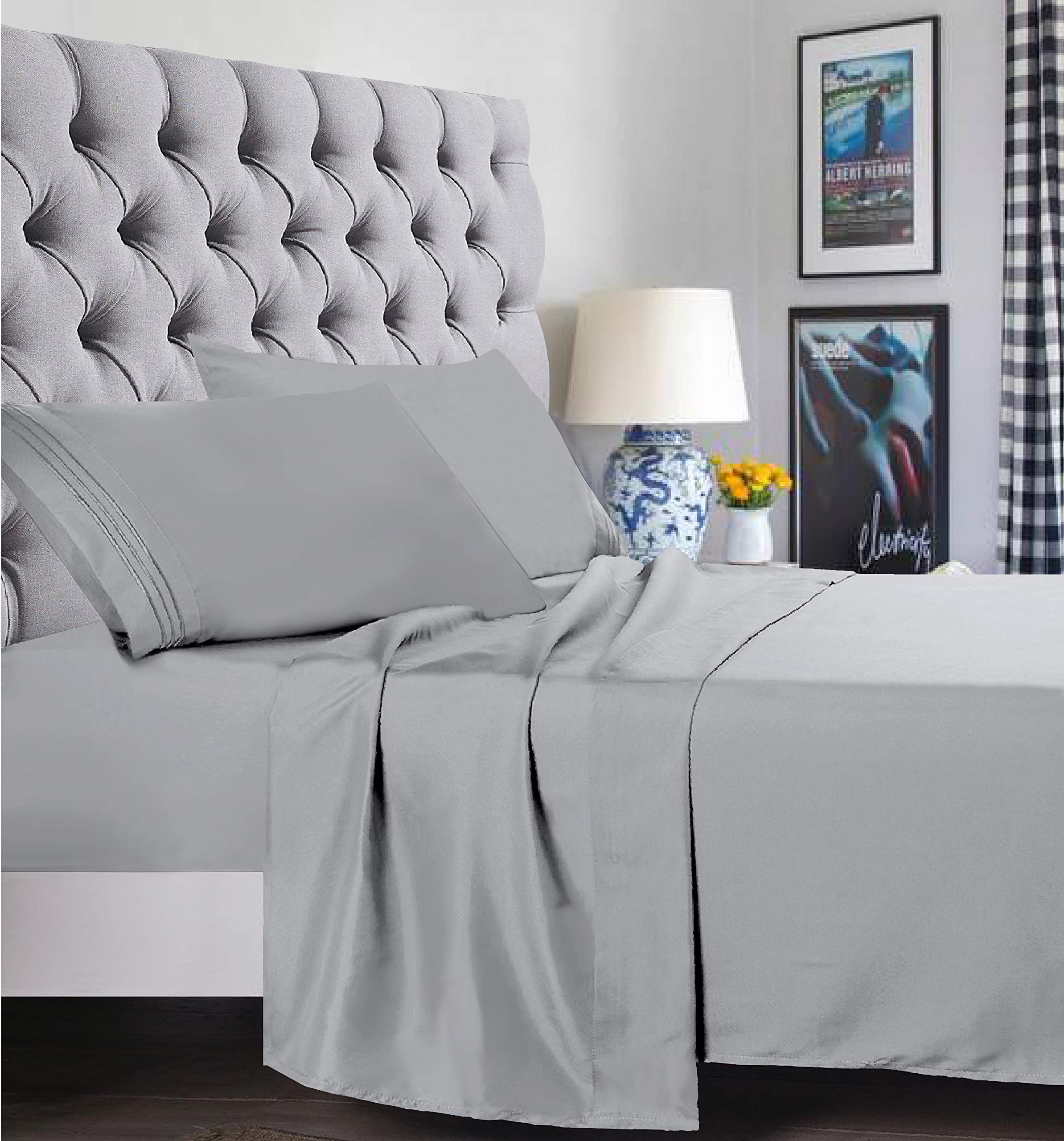 Elegant Comfort 1500 Thread Count Luxury Egyptian Quality Super Soft Wrinkle Free and Fade Resistant 4-Piece Bed Sheet Set, Queen, Silver Grey