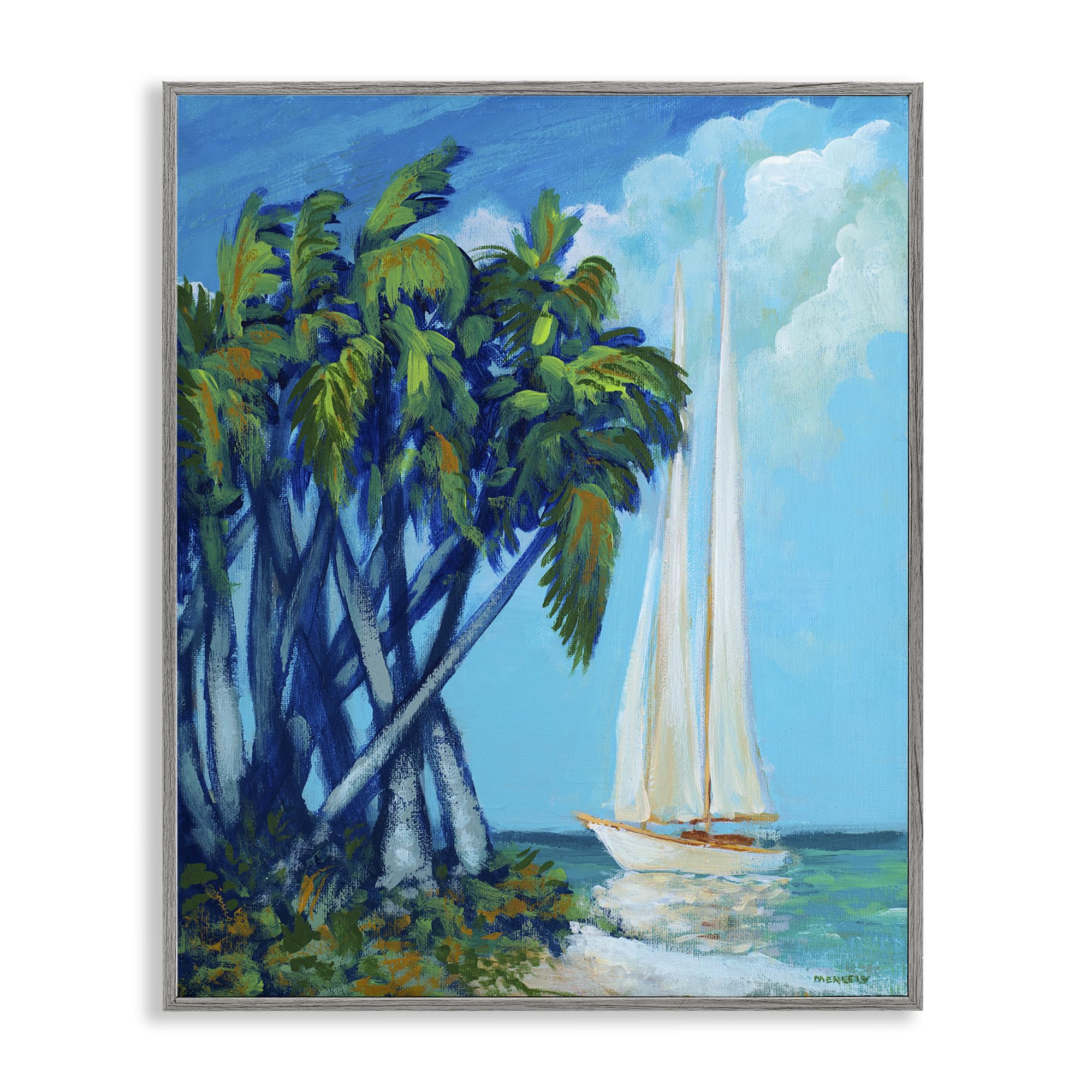 Sailboat Twisted Palms Coastal, 24 x 30 Inch Framed Giclée Print