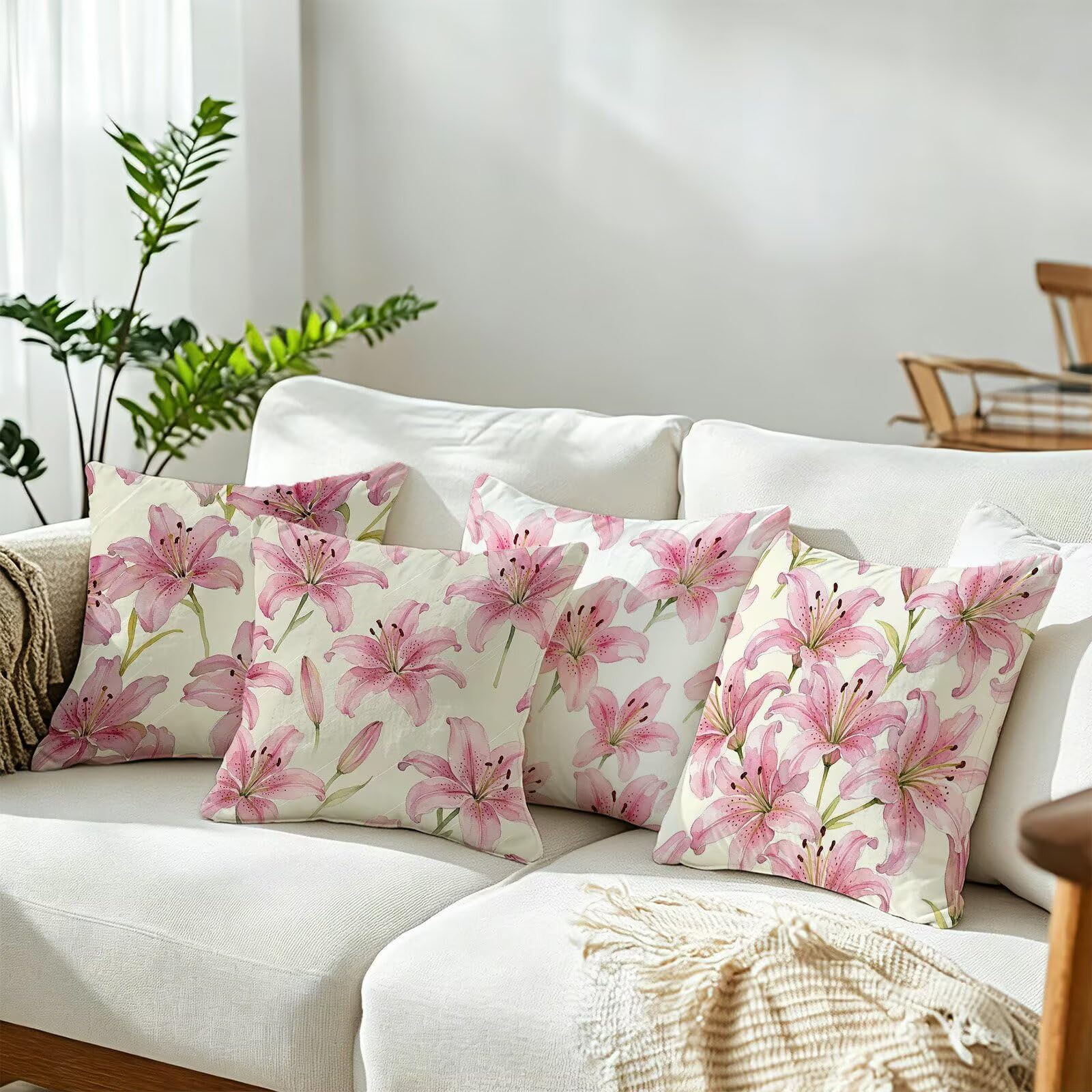 Rosa Federe Cuscini Divano 65x65cm, Cuscini da Esterno Set de 4, Cod-112 | Velour Copricuscini Decorativi Letto Arredo, per Letto, Soggiorno, Giardino, Esterno, Casa Decorazione Set di 4 Fiore