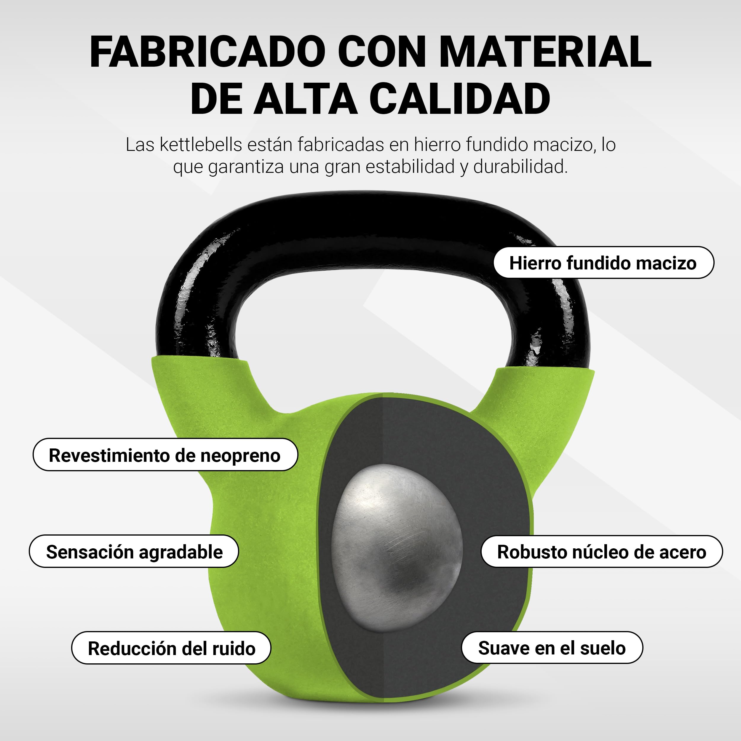 Kettlebell Profesional Neopreno 2 - 30 kg con póster de ejercicios, Pesas