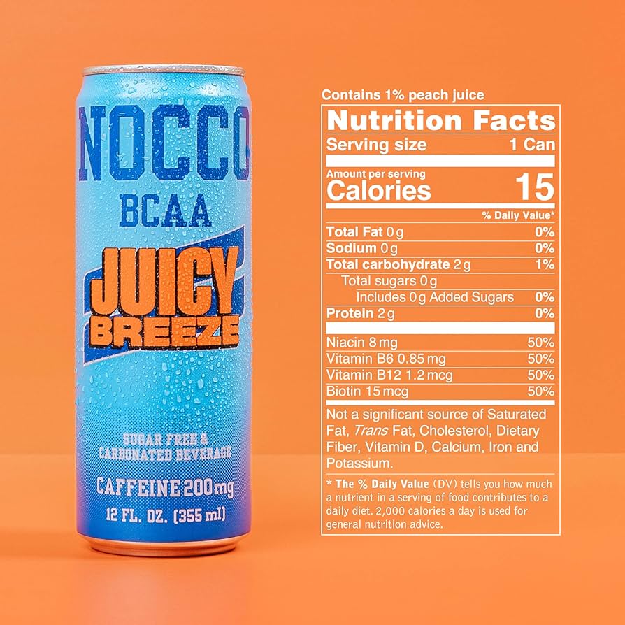nocco❁ NOCCO Bebida energética BCAA Juicy Breeze – 300 ml, pacote com 12
