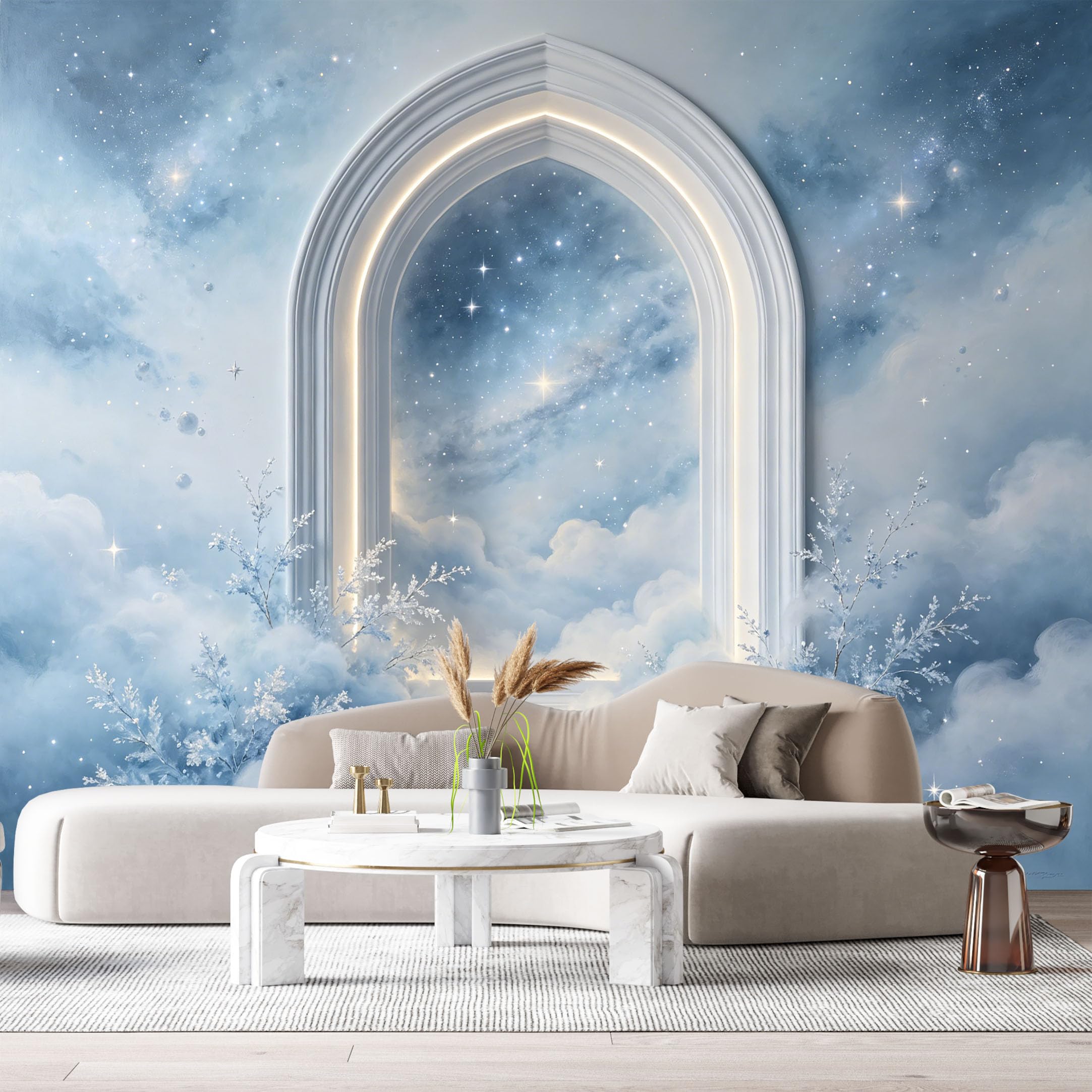 Custom Size Wall Murals Starry Sky Cloud Archway 3D Trompe L'Oeil SelfAdhesiveWall Fabric Removable Wallpaper Wall Decor for Living Room Bedroom Bathroom