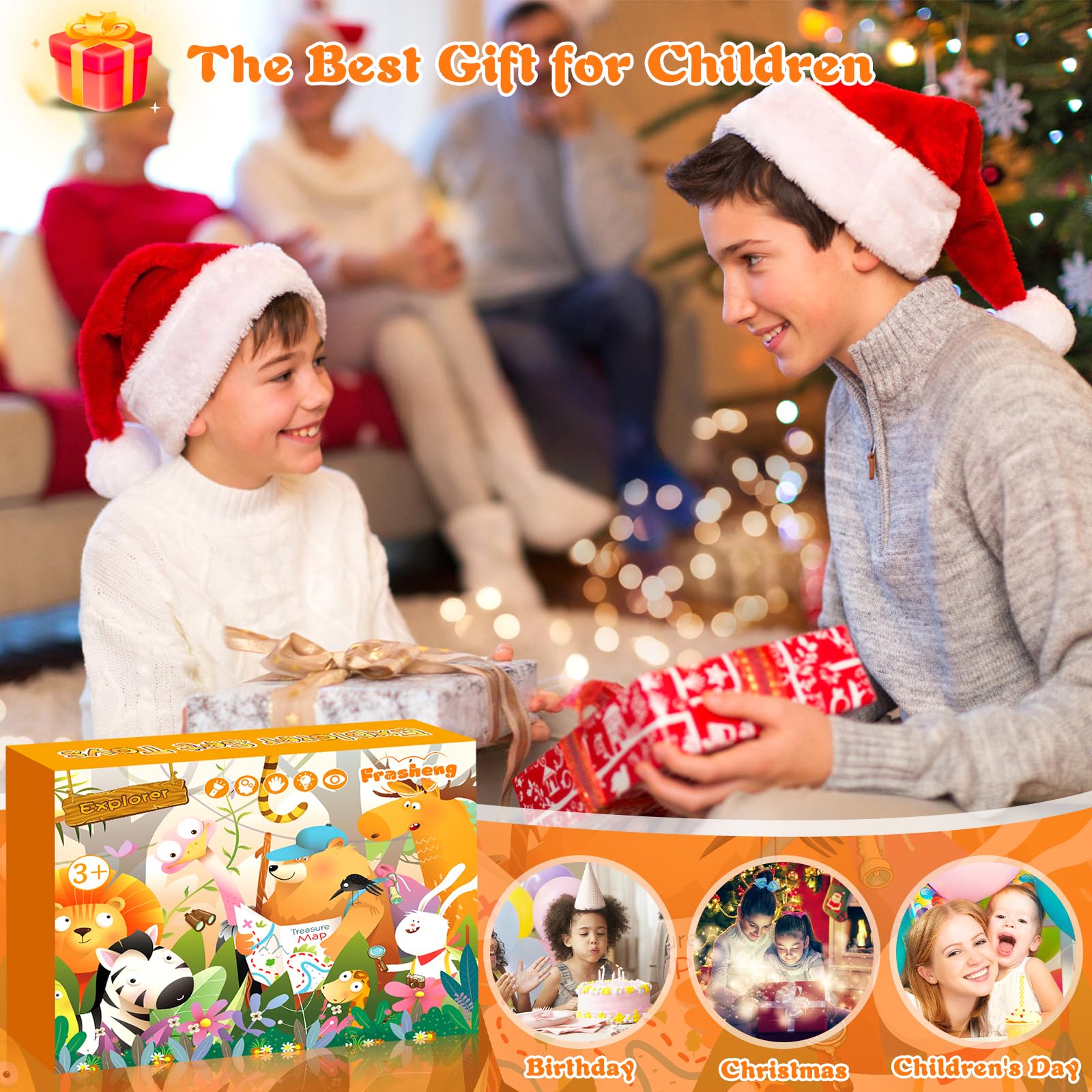 Frasheng Set di giocattoli da esploratore esterno, binocolo per bambini 28 pezzi Set da esploratore per bambini avventuriero,Giocattoli da regalo incl pinzette, Bussola, Fischio, Lente d'ingrandimento