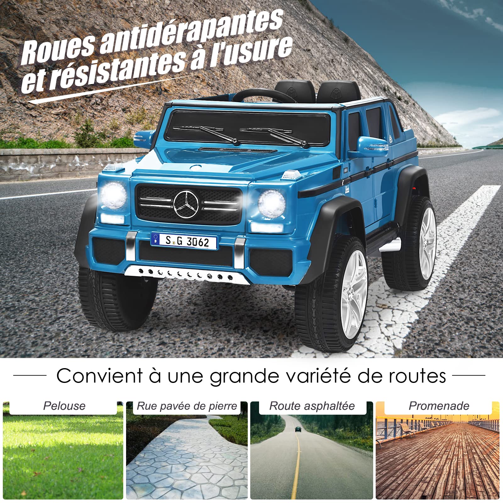 GOPLUS Voiture Electrique Enfants 2 Place 12V avec Télécommande 2,4G, Mercedes G650, 2 Vitesses et Démarrage Frein,Porte et Phare, Musique avec USB pour Enfants 30KG 3-10 Ans