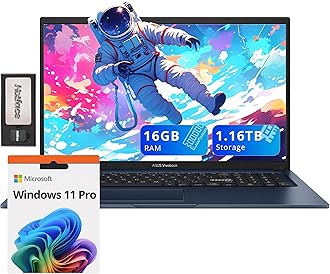 ASUS Vivobook 17.3" FHD Laptop, Intel i3-1215U, 16GB RAM, 1.16TB Storage(1TB SSD+160GB Docking Station Set), ‎Intel UHD Graphics, Numeric Keypad, 720p HD Camera, Wi-Fi 6E, Windows 11 Pro, Quiet Blue
