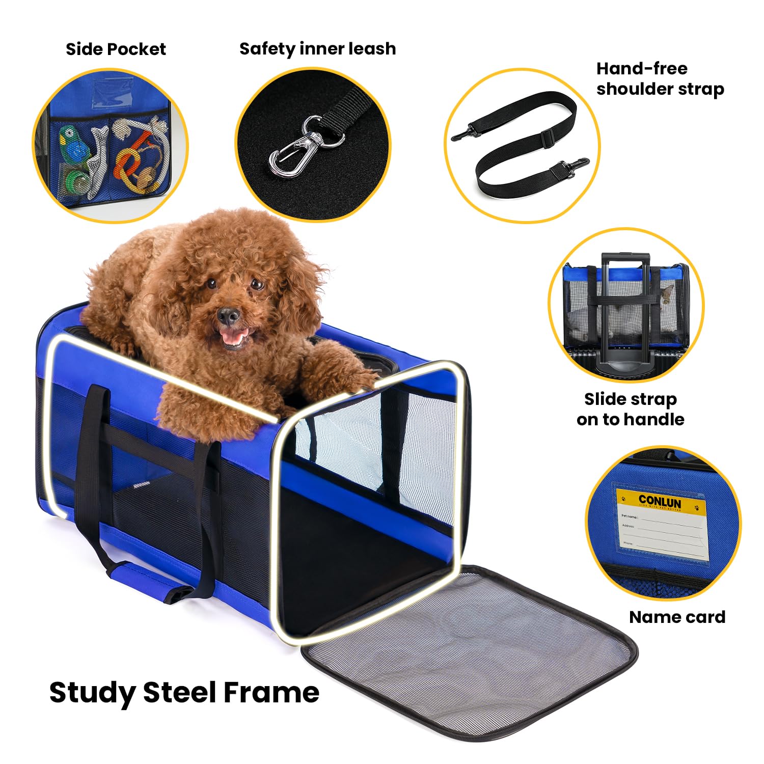 Conlun Dog Carrier Bag,Soft-Sided Pet Carriers for Dogs with 4-Sided Mesh - Image 4