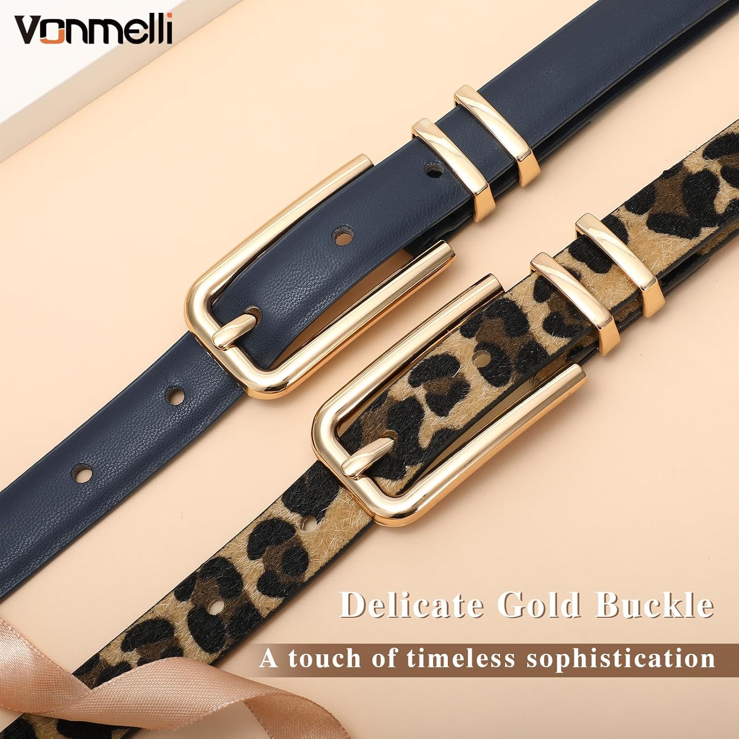 VONMELLI Women Skinny Leather Belt Thin Waist Belt for Women Jeans Dress Fashion Ladies Belt with Gold Buckle - Image 5