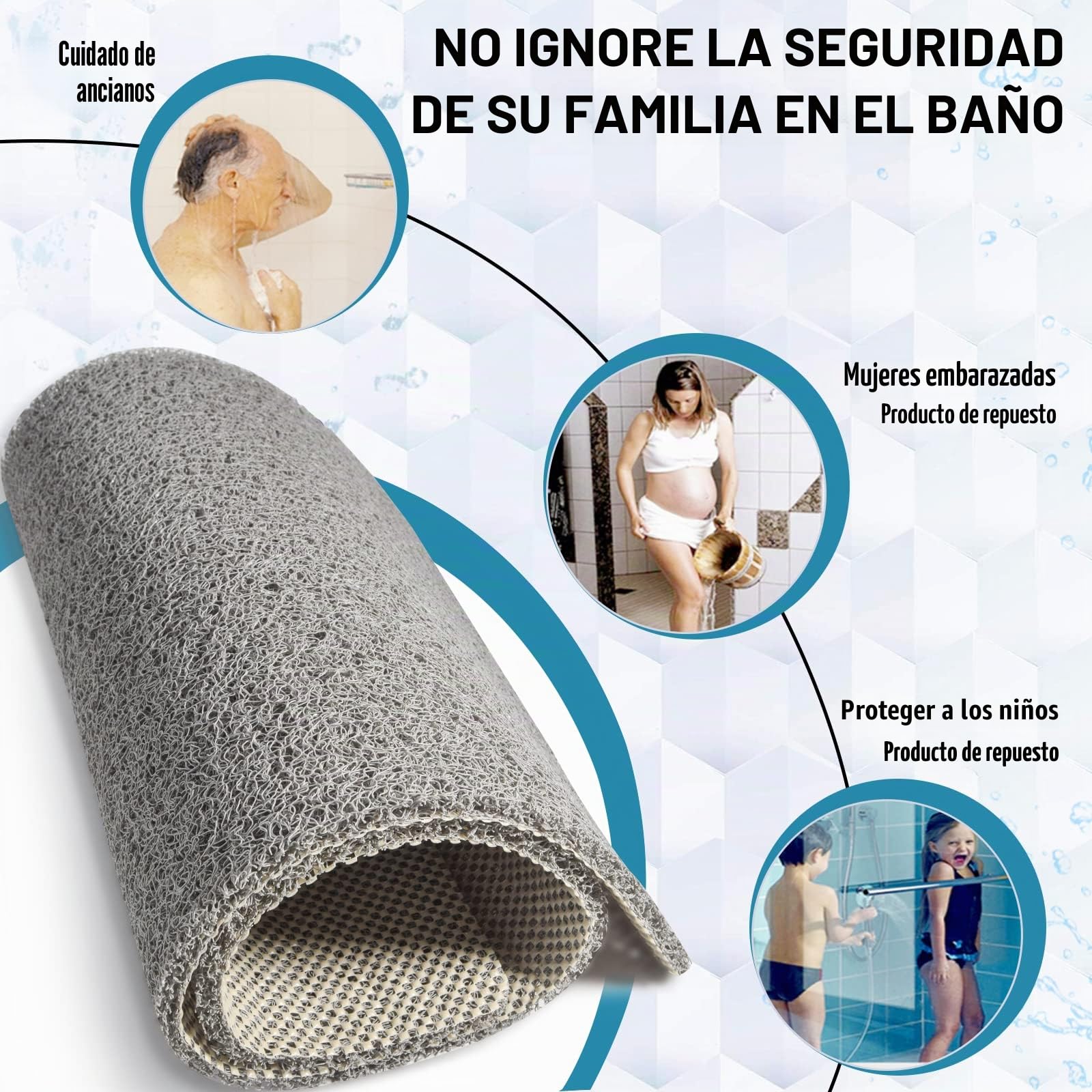 Alfombrilla de Ducha XXL, Antideslizante, sin ventosas, para Superficie de bañera Texturizada, Alfombrilla de baño para Ducha y baño, Secado rápido, 60 × 120 cm, Gris