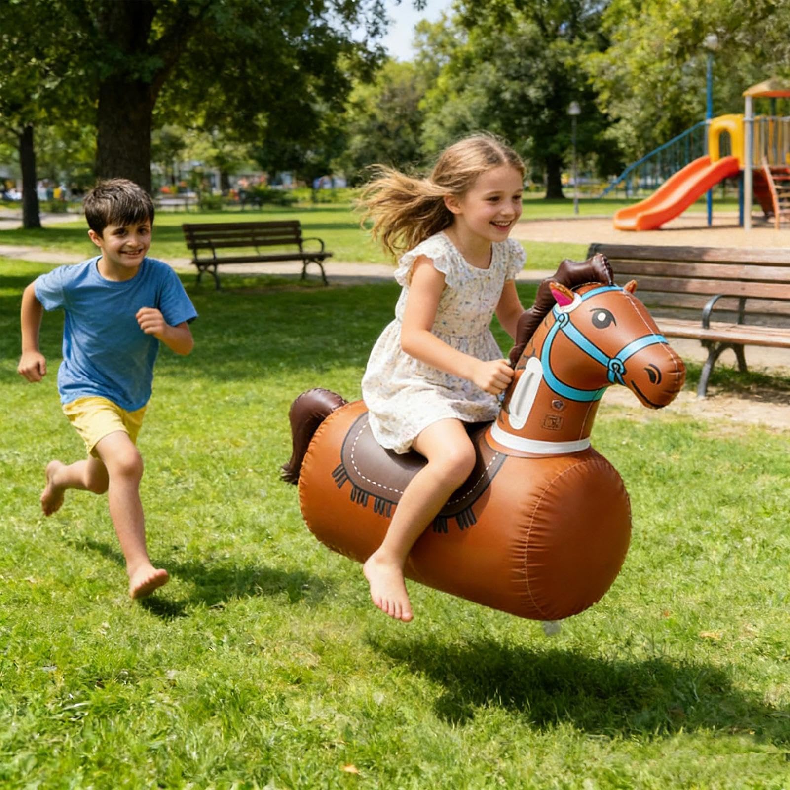 Cavallo a Molla Gonfiabile Giocattolo Portatile Realistico per l'Equilibrio | Cavallo Gonfiabile per Bambini Bambine Genitori Attività Outdoor Indoor Giardino Viaggio