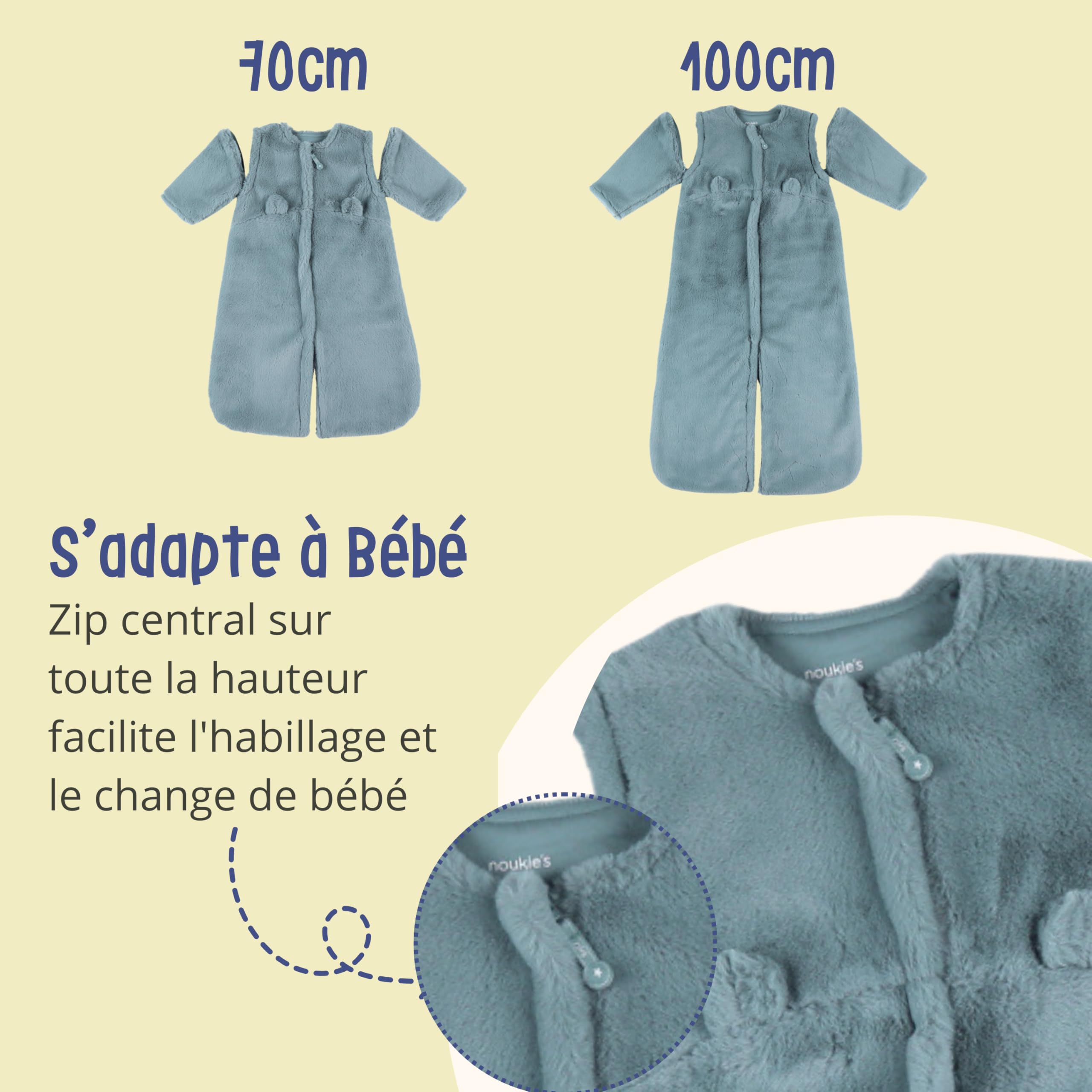 Noukie's - Sacco nanna invernale TOG da 2 a 3,5, Groloudoux Blu, 70 cm