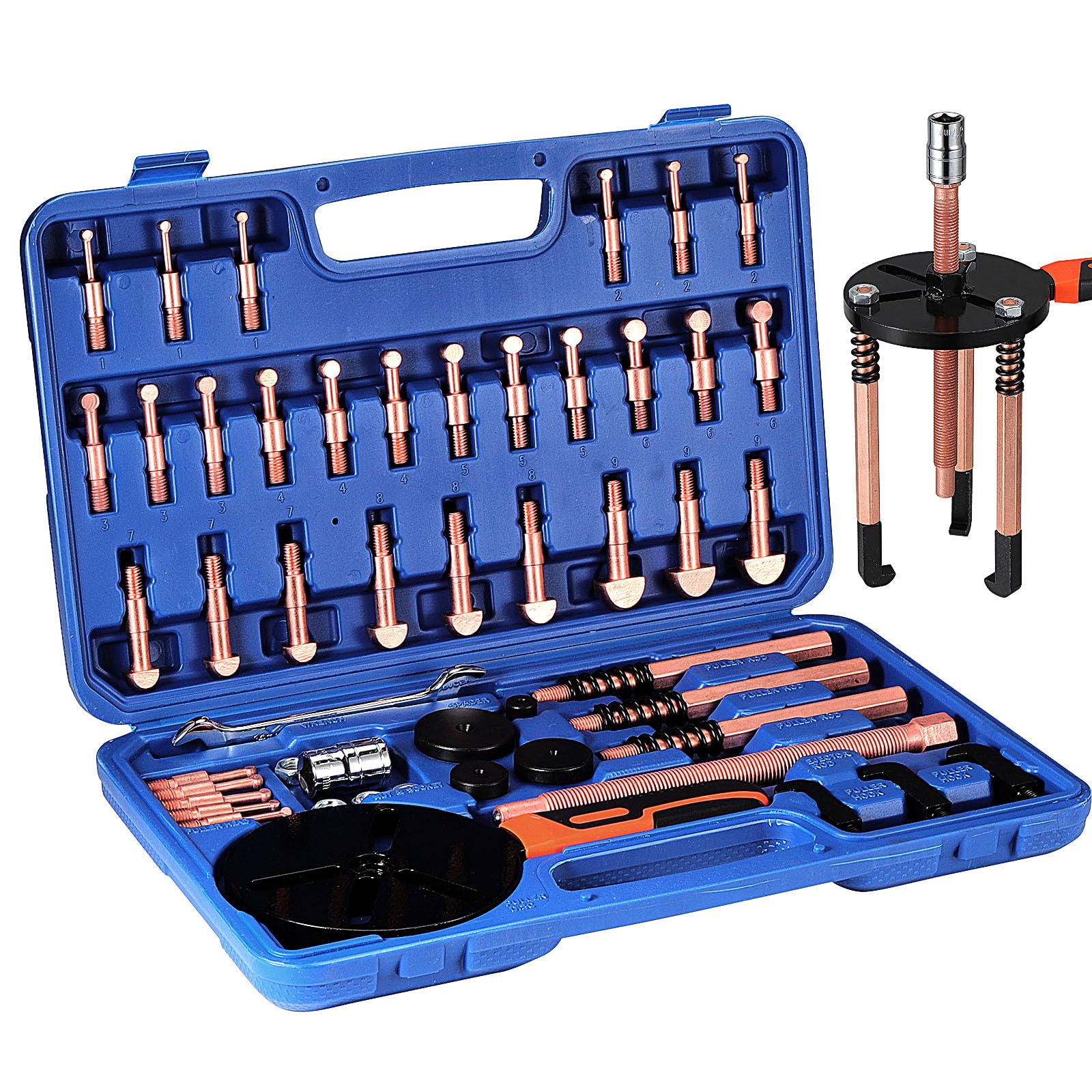HSEAMALL Kit professionale 55 in 1 per estrattori di cuscinetti, set di strumenti per la rimozione dei fori ciechi interni con estrattore di smontaggio interno a 3 ganasce per riparazione di motori