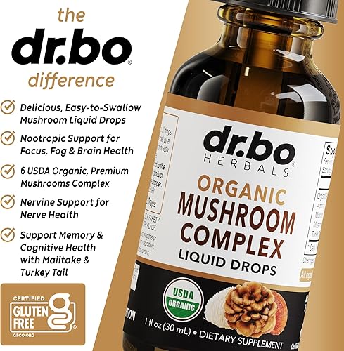 Miniatura 4 de Complejo orgánico de hongos melena de leones  Suplemento de hongos líquido gotas de tintura para concentración, niebla, suplementos de salud