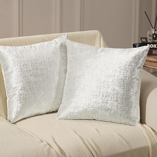 Miniatura 1 de Phantoscope Paquete de 2 fundas de almohada decorativas de terciopelo brillante sólido, funda de cojín cuadrada con purpurina plateada suave para