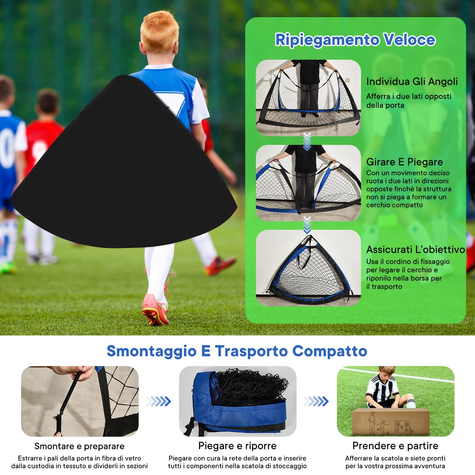 3 in 1 Porta calcio bambini con 3 modalità, per interni ed esterni, mini porte da calcio e porta da calcio pieghevole