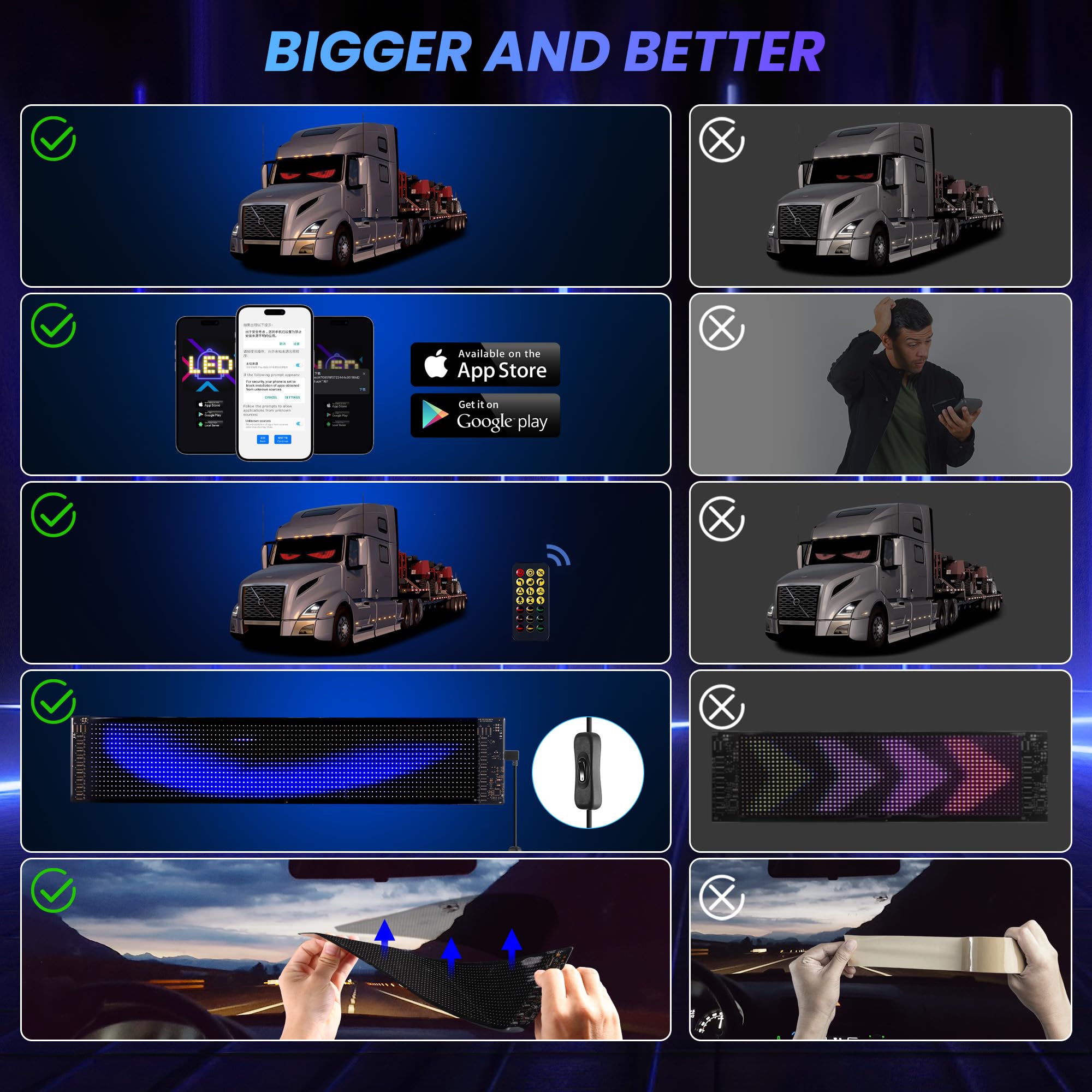 2PCS Devil Eyes Light for Cars?23.4in x 4.7in?Led Eyes for Car Windshield?Programmable Led Sign?Controlled by a Remote Control and a Bluetooth APP?Suitable for Small Cars.