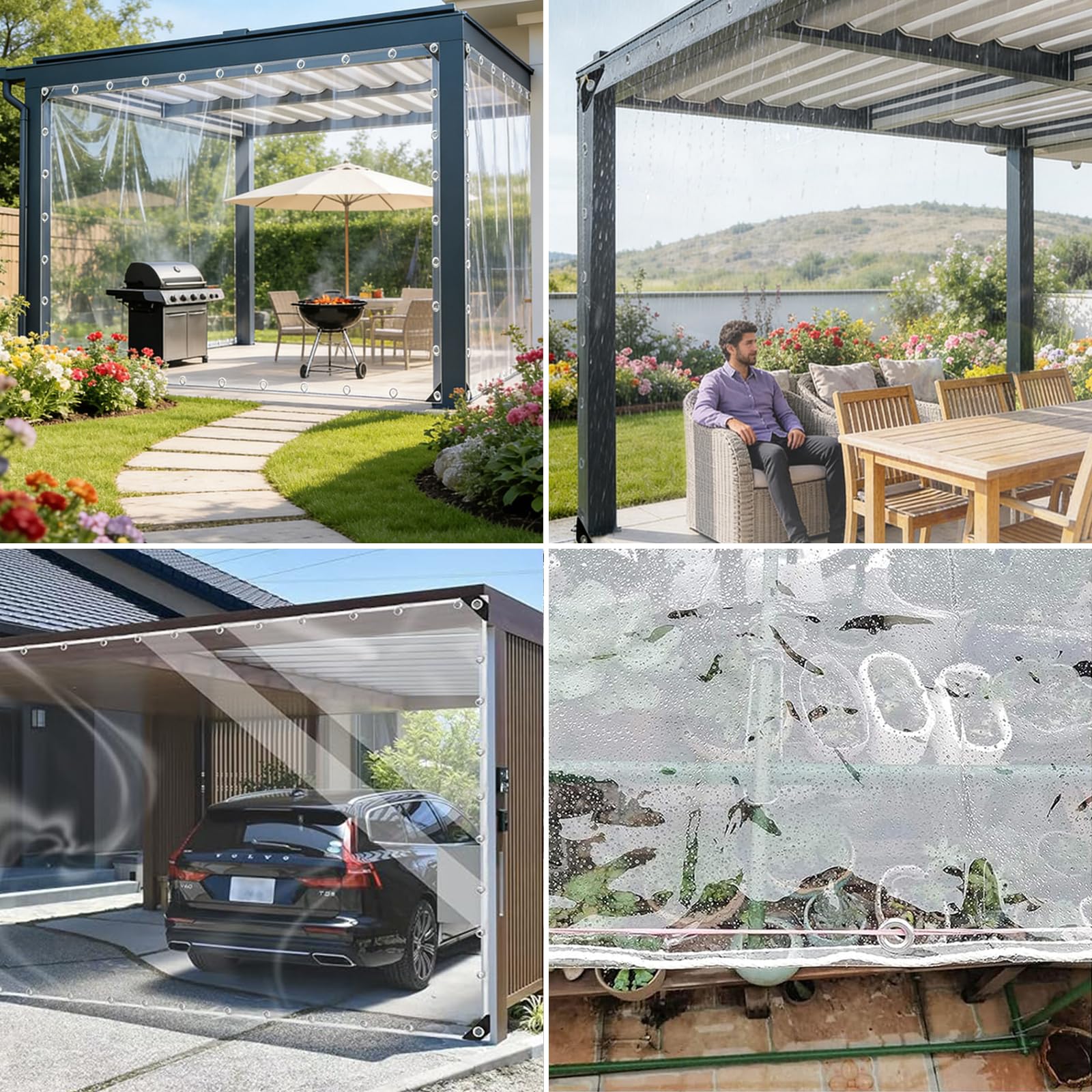 Lona Transparente Impermeable Exterior, 0,3 mm PVC Toldo con Ojales Protección UV Resistente a Desgarros para Terraza Pérgola Jardín Camping Piscina Muebles Plantas, con Cuerdas(1.5x3m)