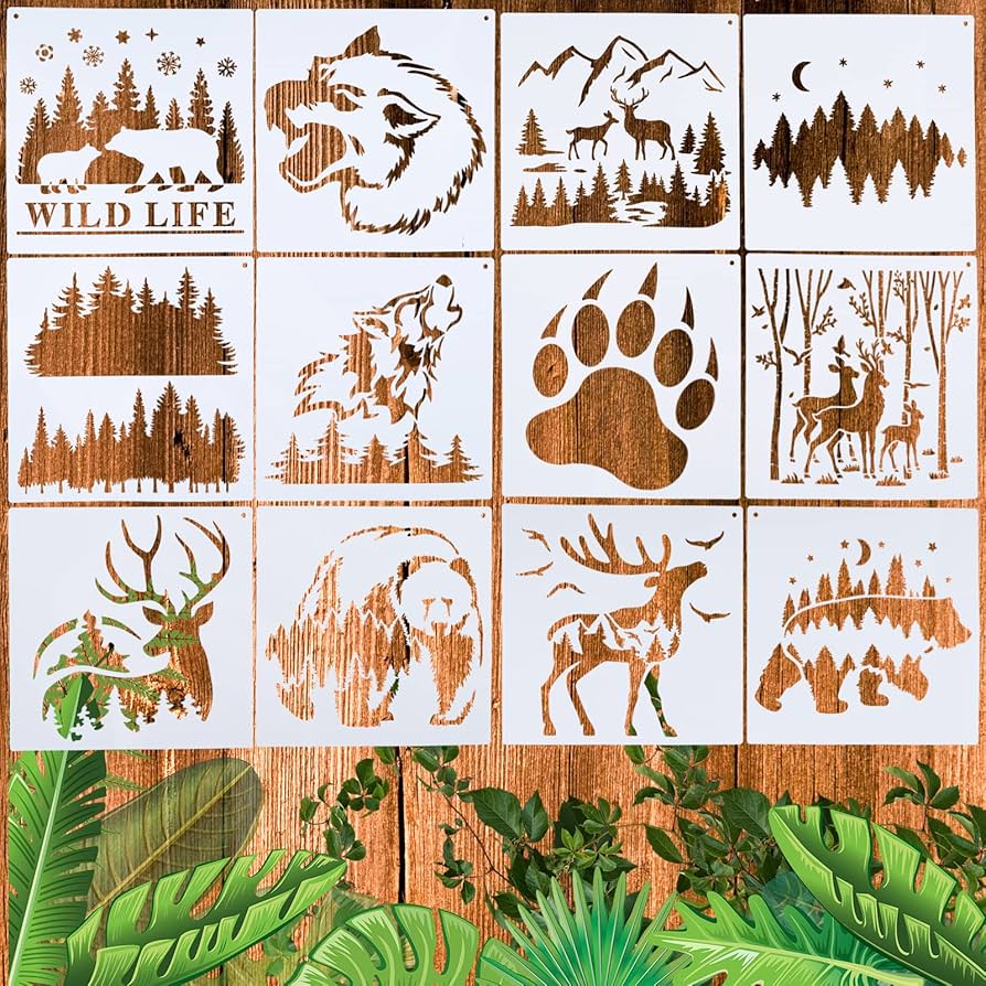 amazon-com-12-pcs-deer-bear-wolf-stencil-reusable-forest-animal-stencils-wildlife-wood-burning-moon-claw-stencils-template-for-painting-on-wood-crafts-wall-arts-crafts-sewing