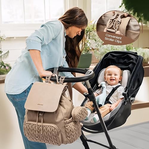 Miniatura 3 de LOVEVOOK Mochila para pañales, bolsa de bebé pequeña para niños, niñas, bonita bolsa de pañales para bebés, Caqui, Moderno