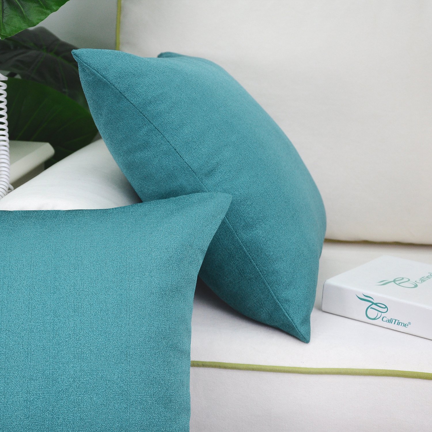 CaliTime Federe Per Cuscini 45x45 Cm - 2 Pezzi In Finto Lino Verde Acqua - Cerniera Nascosta - Solo Fodere