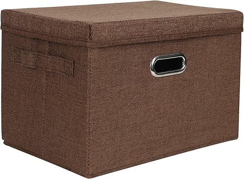 DAYARD Cajas de almacenamiento plegables con tapas, de tela de lino, apilables, contenedores organizadores, cestas con cubierta para armario,