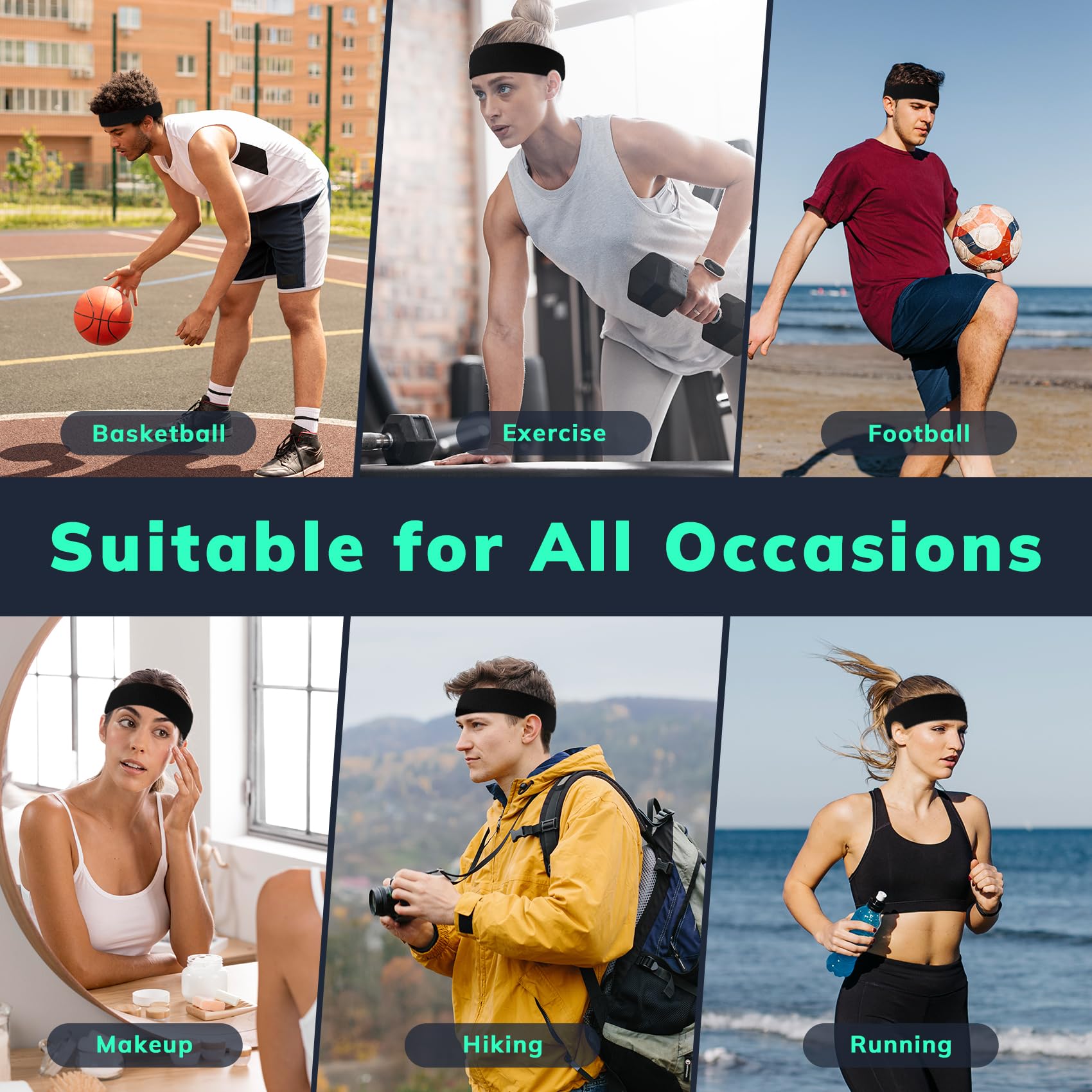 Lot De 12 Bandeaux Sport Unisexes – Coton Absorbant, élastiques – Pour Course, Basket, Fitness – Doux Et Respirants