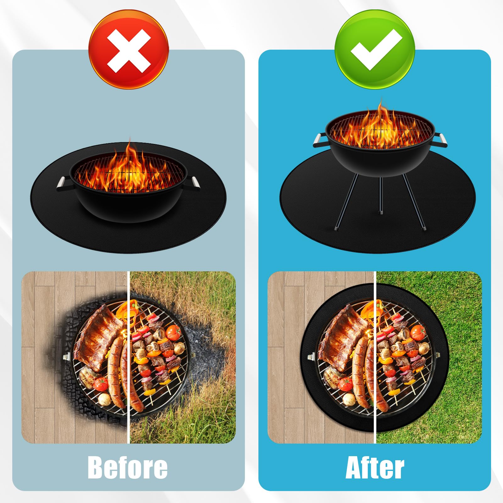 120cm/48”Redondo Alfombra Ignifuga，Reutilizable Alfombra Barbacoa Exterior Alfombra Chimenea Ignifuga Alfombra Ignífuga Plegable Grande Para BBQ Suelo Camping Brasero Exterior
