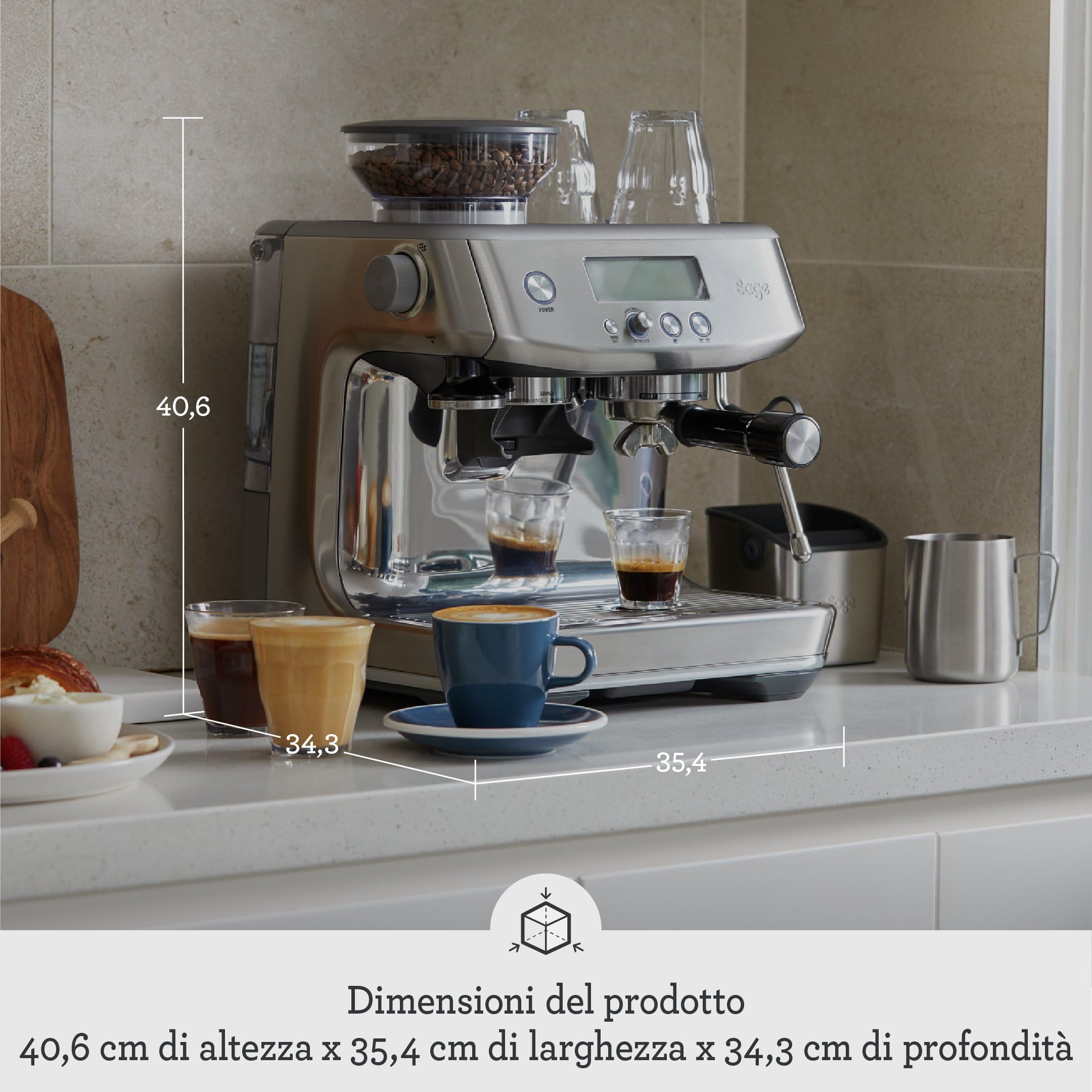 Sage - The Barista Pro - Macchina Caffè in Grani con Macinacaffè Integrato a 30 Impostazioni, Pompa a 15 Bar, Riscaldamento ThermoJet in 3 Secondi e Schiumatura Manuale del Latte - Blu Prugna
