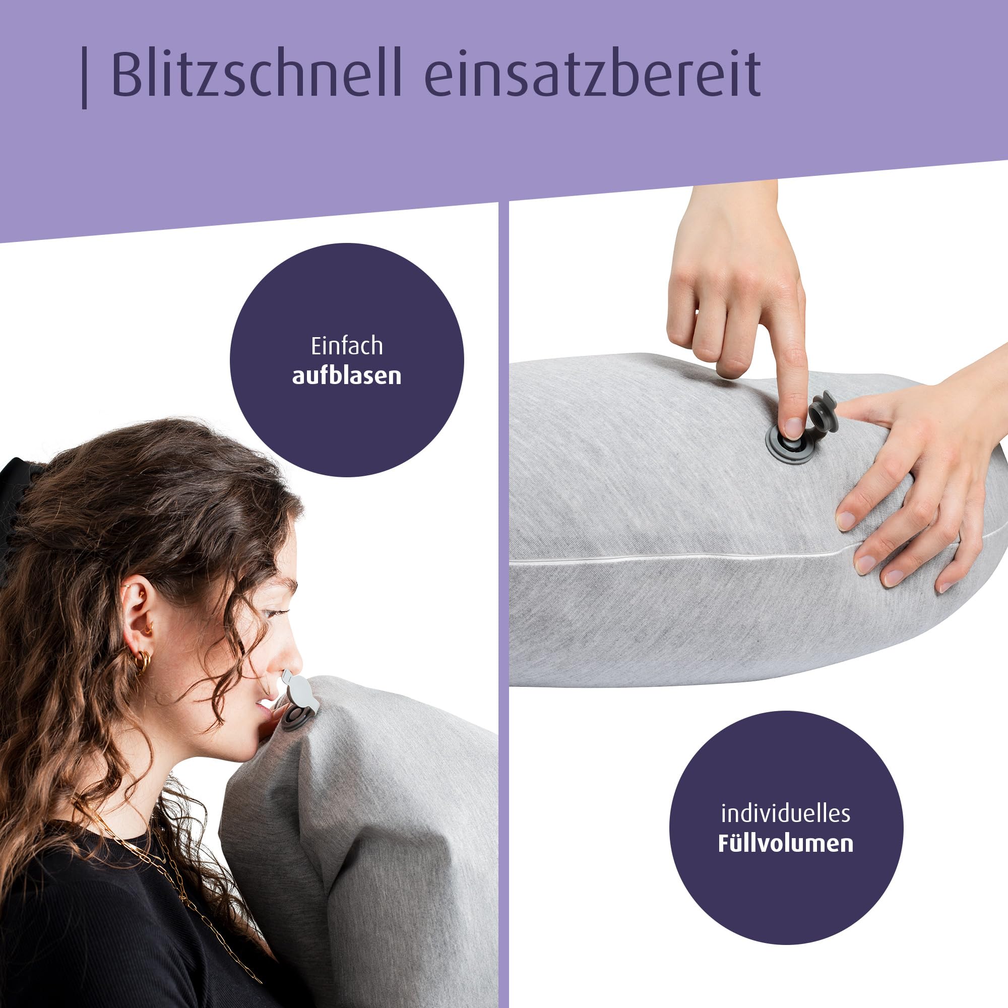 reer Stillkissen to Go, aufblasbares ergonomisches Reisestillkissen in Tropfenform, kleines Stillkissen für unterwegs, Abnehmbarer Bezug - Stillhilfe für Baby und Mama, Bezug dermatest geprüft, Grau