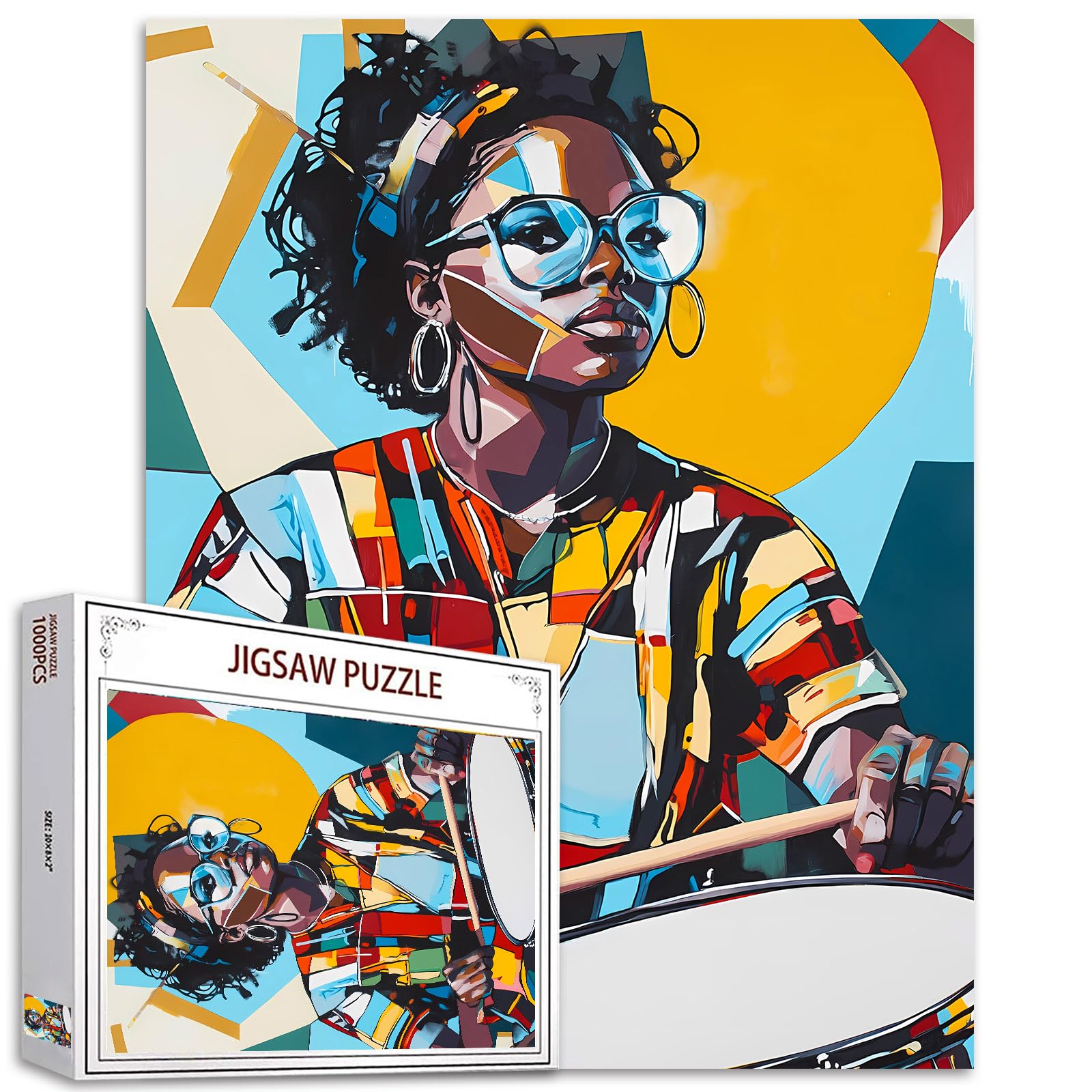 Afro-America Musician 1000 Piece Jigsaw Puzzles for Adults Africa Black Girl Painting Jigsaw Puzzle Graffitic 1000 Pieces Puzzles Game Rock and Roll Woman Wall Decor DIY Craft Puzzle Art