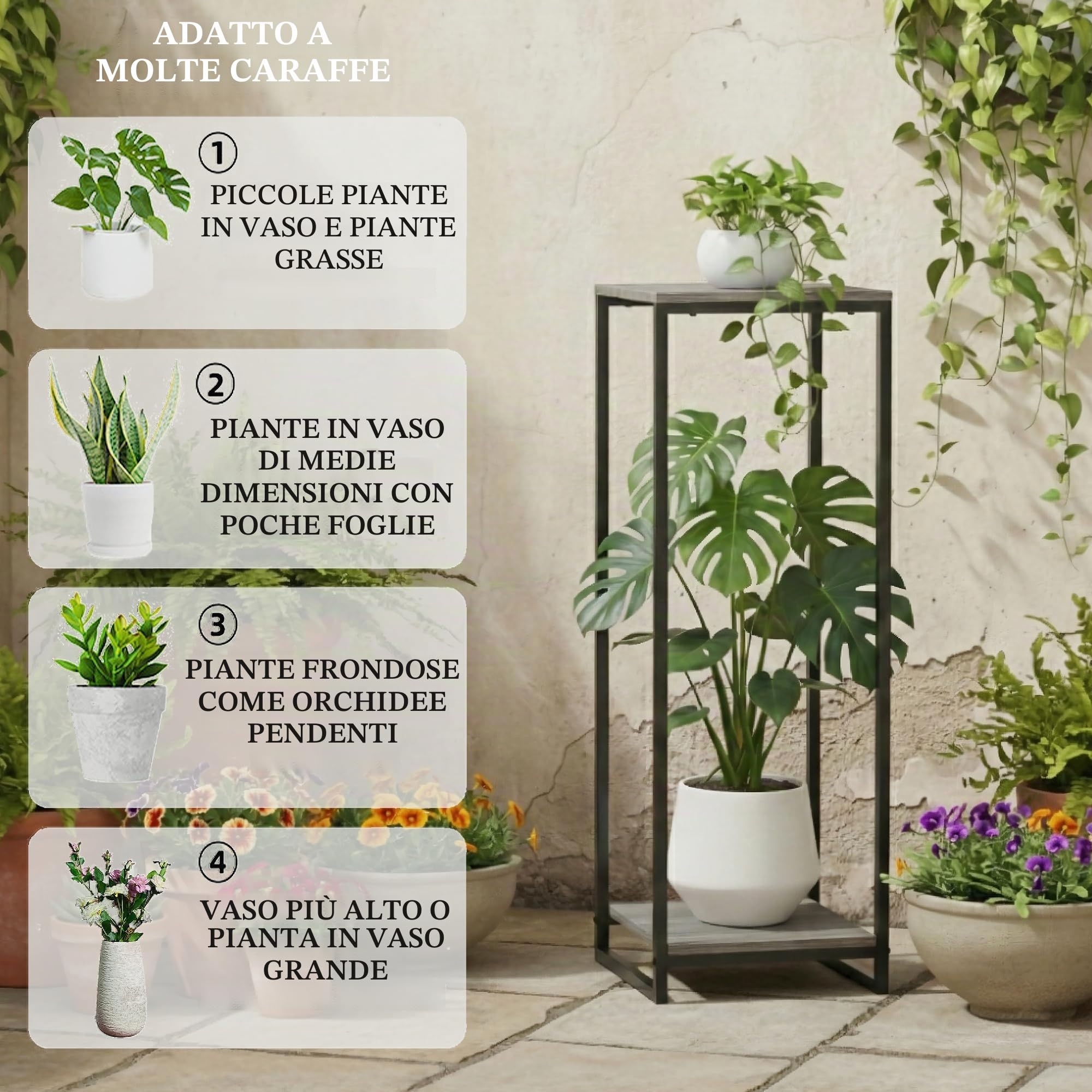 Supporto per piante da interno, alto 86,4 cm, scaffale moderno a 2 ripiani, supporto per vasi da fiori ad angolo, organizer per soggiorno, balcone, patio, giardino (grigio quercia)