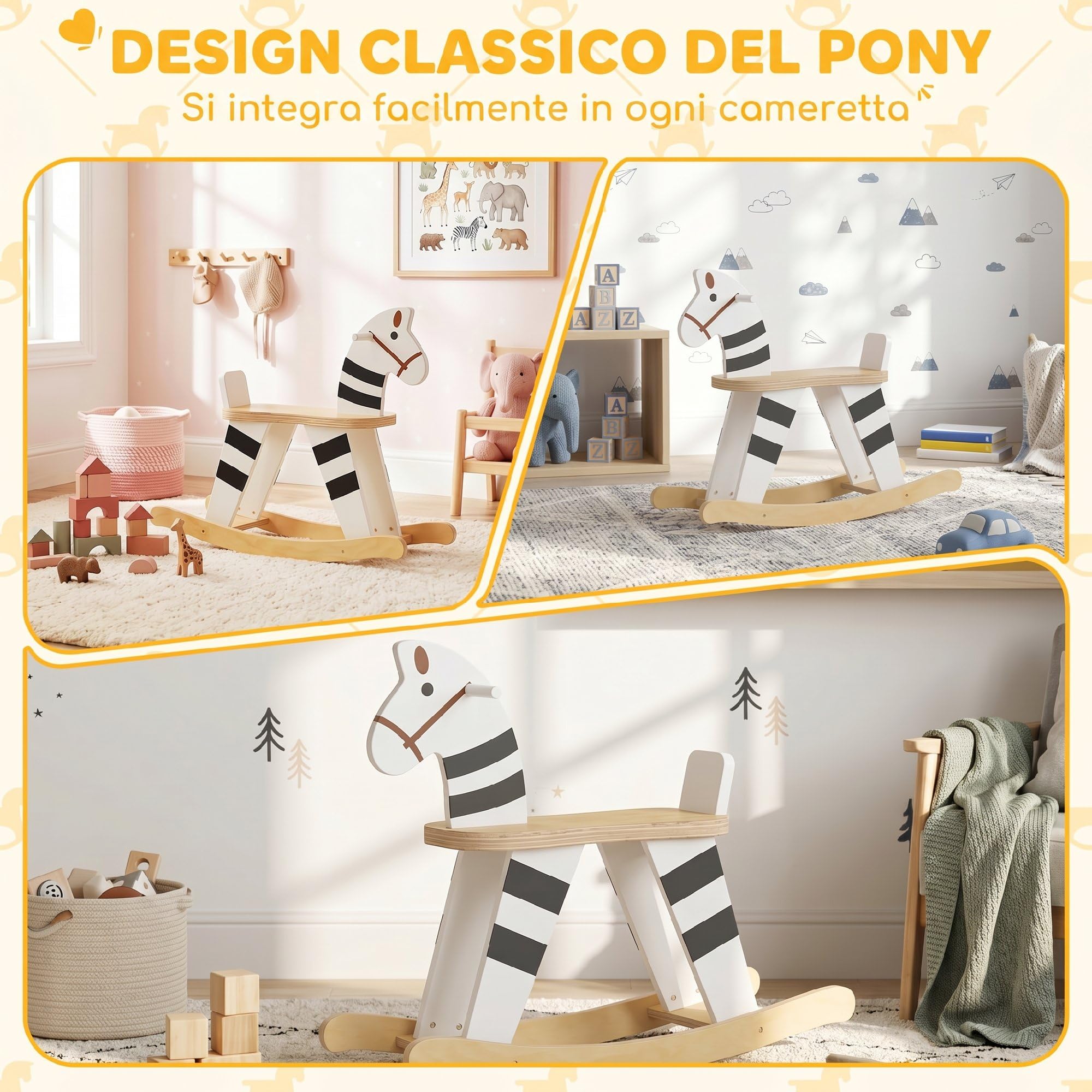 AIYAPLAY Cavallo a Dondolo per Bambini 1.5-3 Anni 68x26x53 cm Multicolore