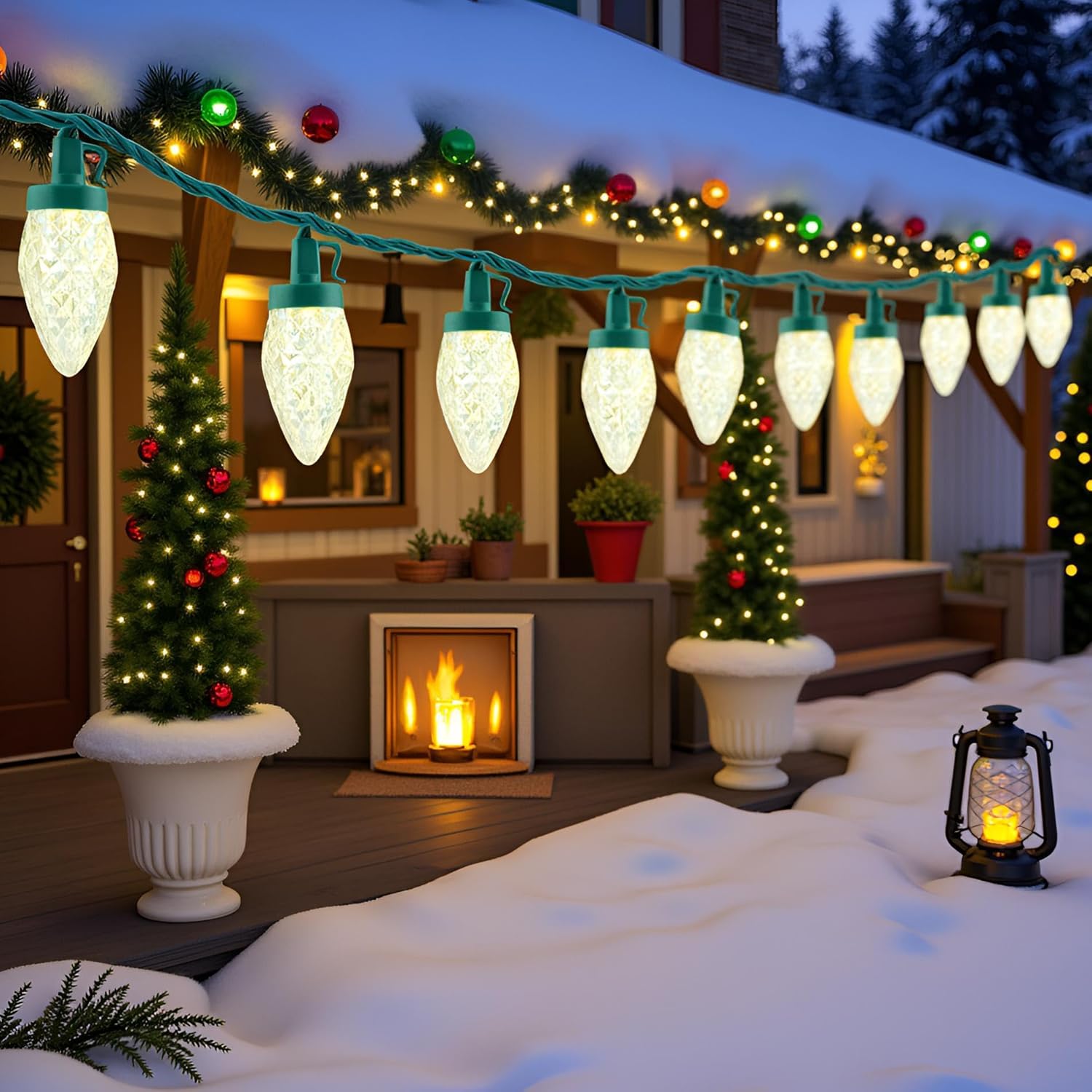 YULETIME Warm White C9 Strawberry LED Christmas Lights, 68 ft 100 Count 8" Spacing High Waterproof Holiday String Light (Warm White - C9)