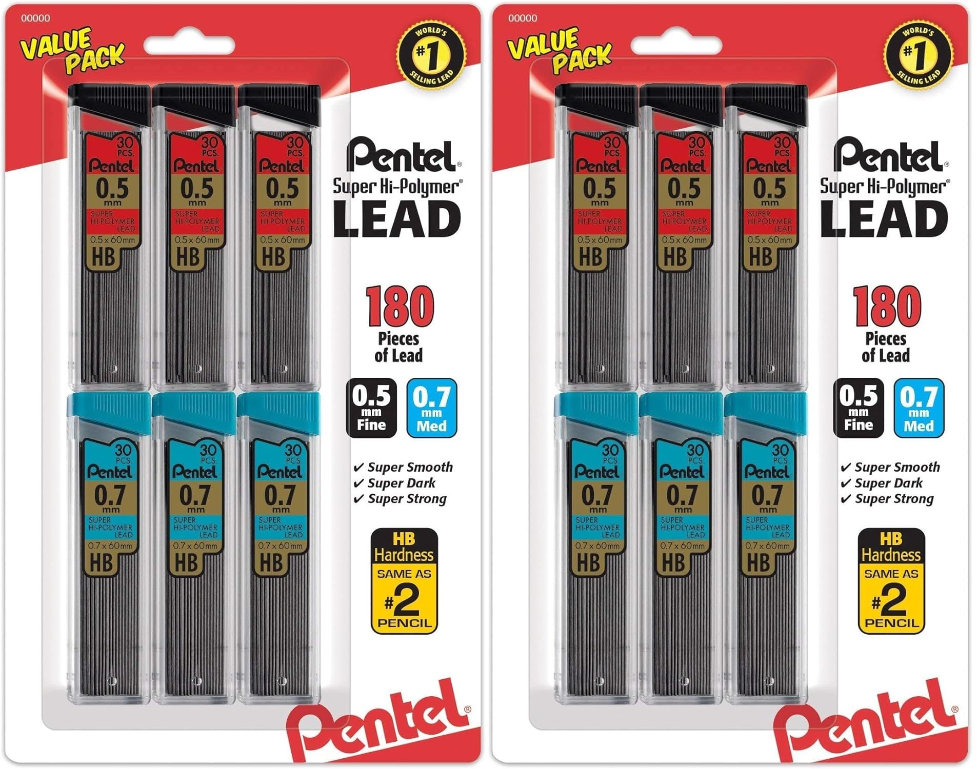 Super Hi-Polymer Lead Refills Value Pack (C257BPHB6), original version, 0.5/0.7mm- Pack of 2