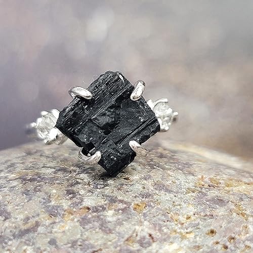 Miniatura 6 de Real Raw Crystal Ring Birthstone sterling silver White Gold statement Jewelry gift for her Christmas Mothers Day Birthday Valentine Statement Ring