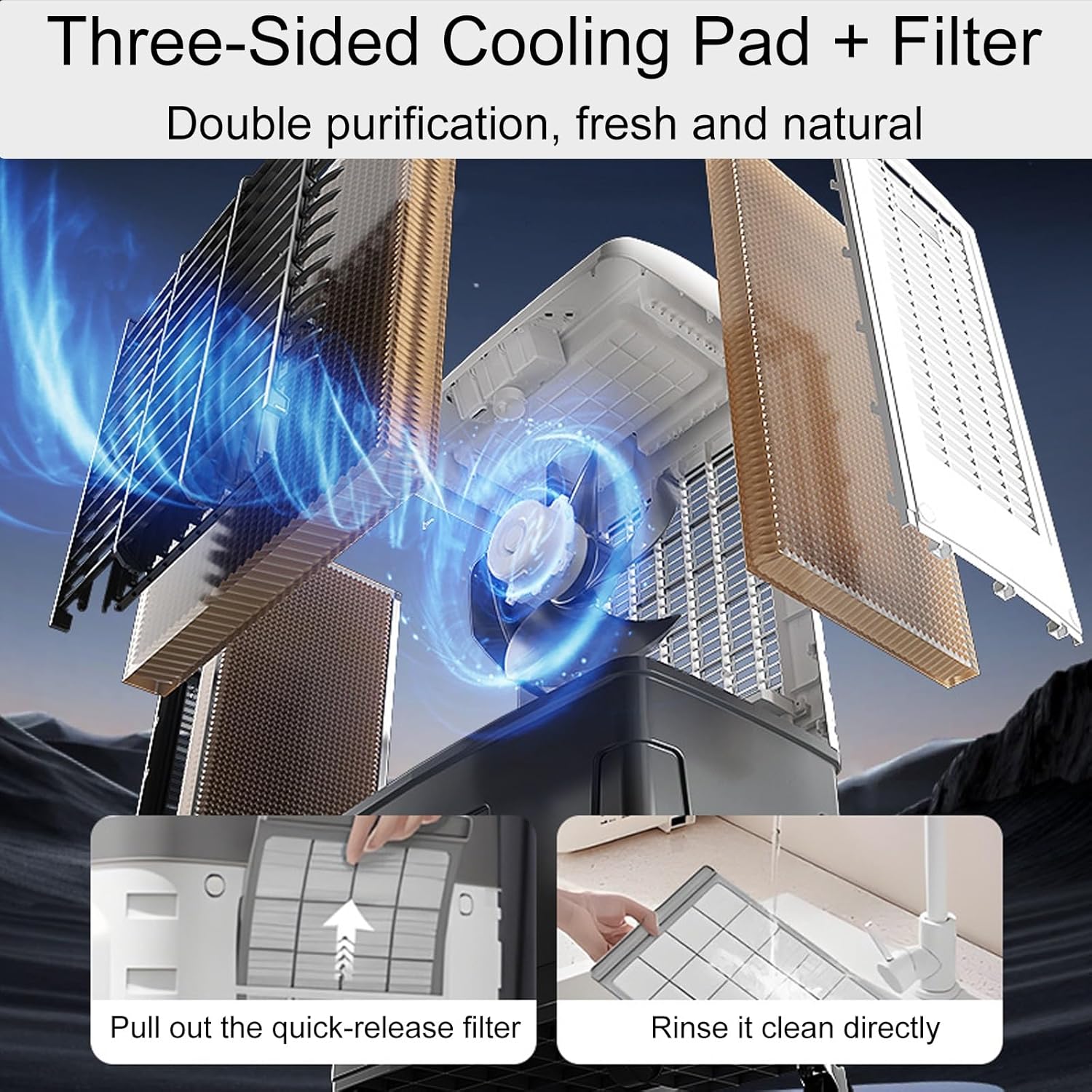 Evaporative Swamp Cooler with 40L Water Tank, 3 Speeds, Remote Control, 24-Hour Timer, Dry Burn Protection & 4 Ice Packs - Ideal Indoor/Outdoor Air Cooler