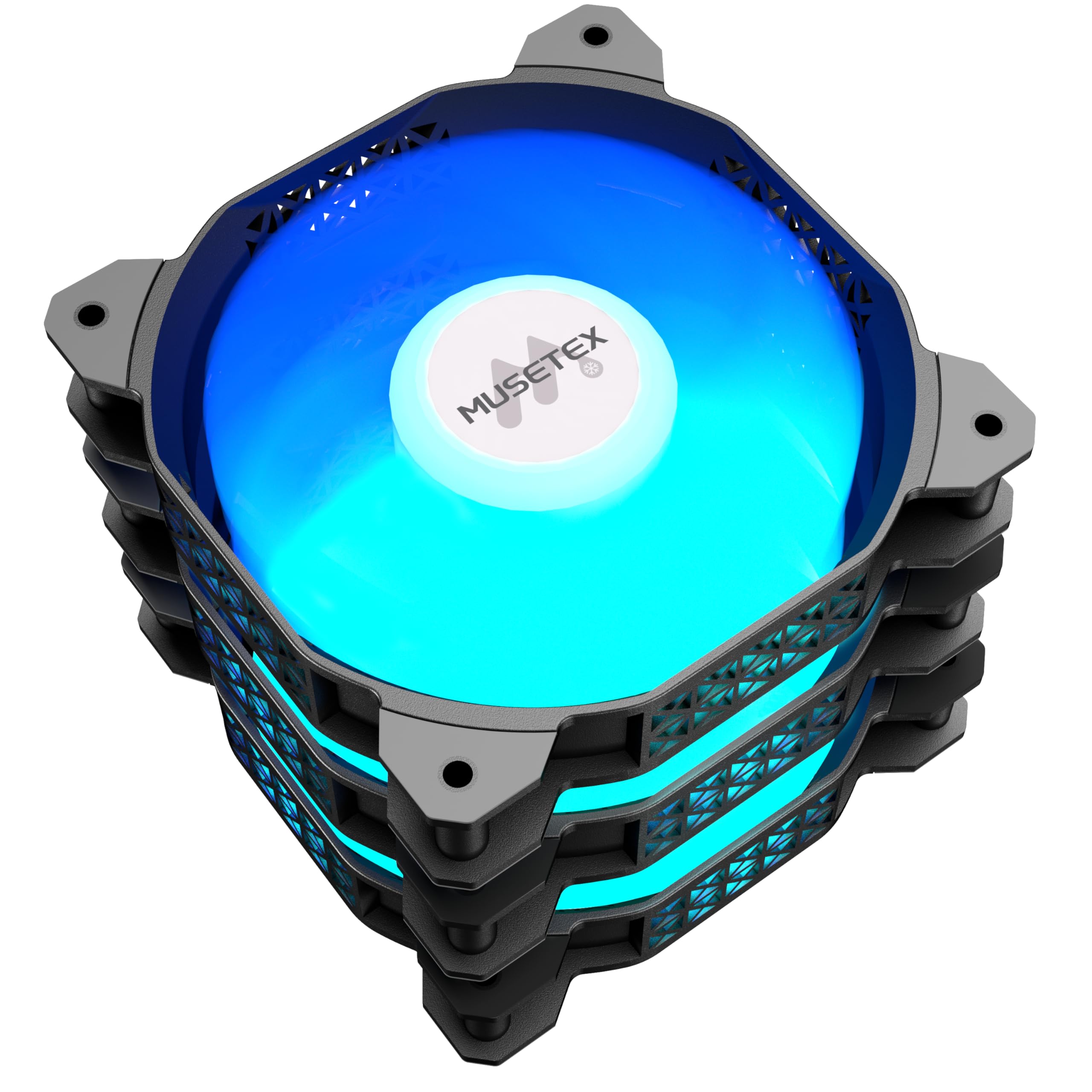 MUSETEX Confezione da 3 ventole per case PC, 120 mm PWM ARGB Reverse Blade Case Ventole per computer, velocità regolabile, illuminazione personalizzabile e con eccellenti prestazioni di raffreddamento