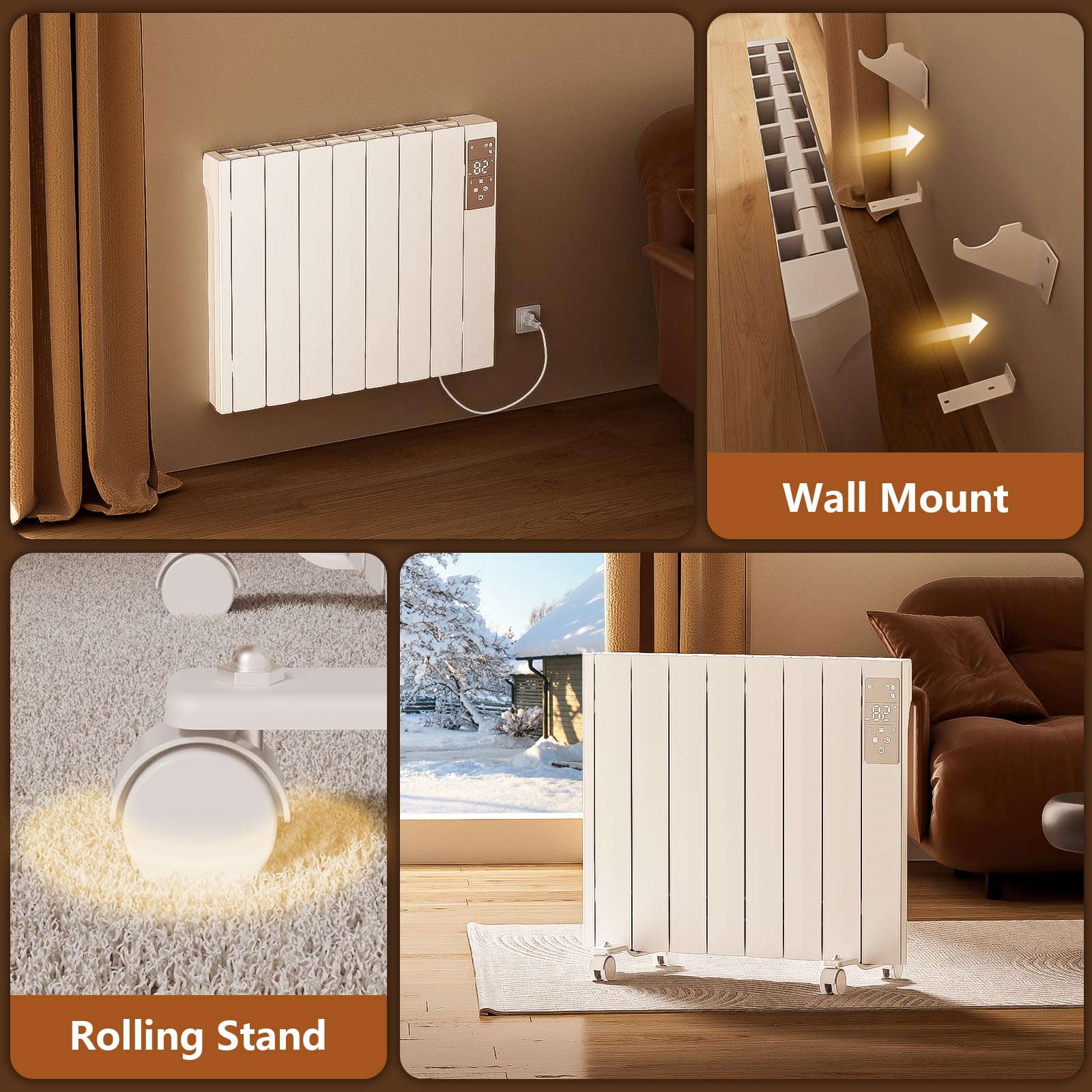 Wall Mounted Electric Radiators Small Electric Wall Heater Wall Mounted Oil Filled Radiator Efficiency BTGGG 1500W Electric