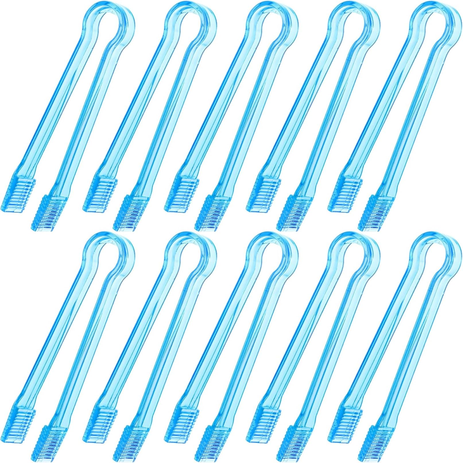 8 Pcs Plastic Buffet Serving Tongs, Clear Kitchen Mini Serving Utensil Tongs for Food Ice Salad Buffet Barbecue Cookies, 6.3 Inches (Blue)