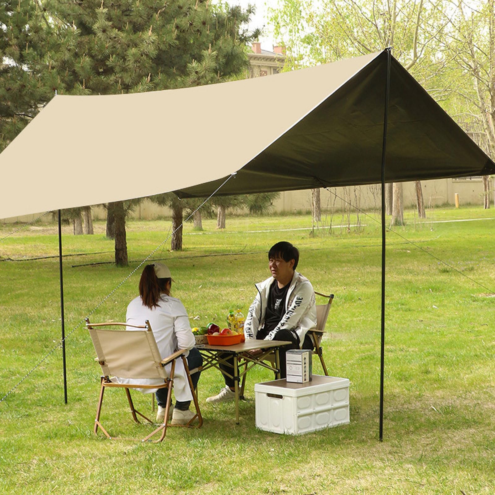 HUHJYUGE Bâche Anti Pluie et UV pour Tente de Camping, Abri Portable en Tissu Oxford Imperméable, avec Revêtement Noir, pour Plage, Pique-Nique, Randonnée, Jardin (3x3m)