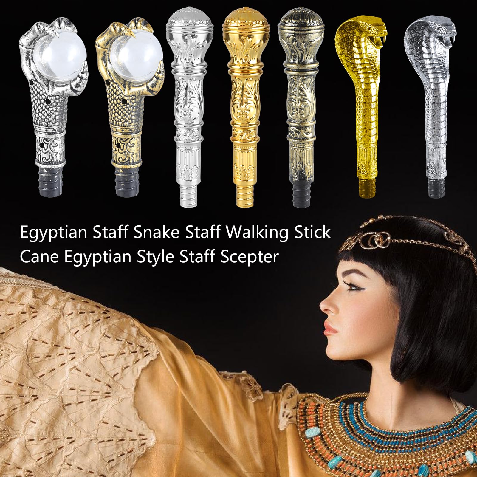 Bottone Snake Cobras Cane Egyptian Staff Scepter King Halloween Party Cosplay Costume Walking Egyptian Staff or - Image 4