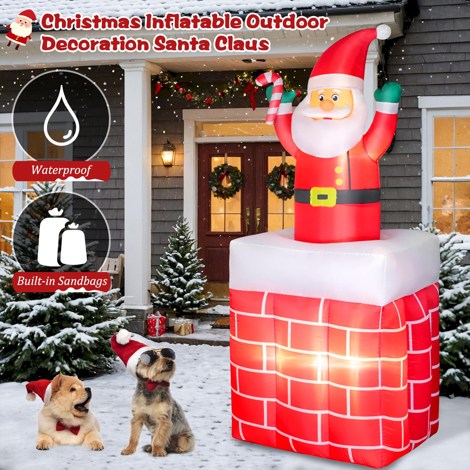 180CM Père Noël Gonflable avec Lumières LED Décoration Modulable | Décoration de Noël Extérieure Père Noël avec lumières LED pour jardin, balcon ou cour