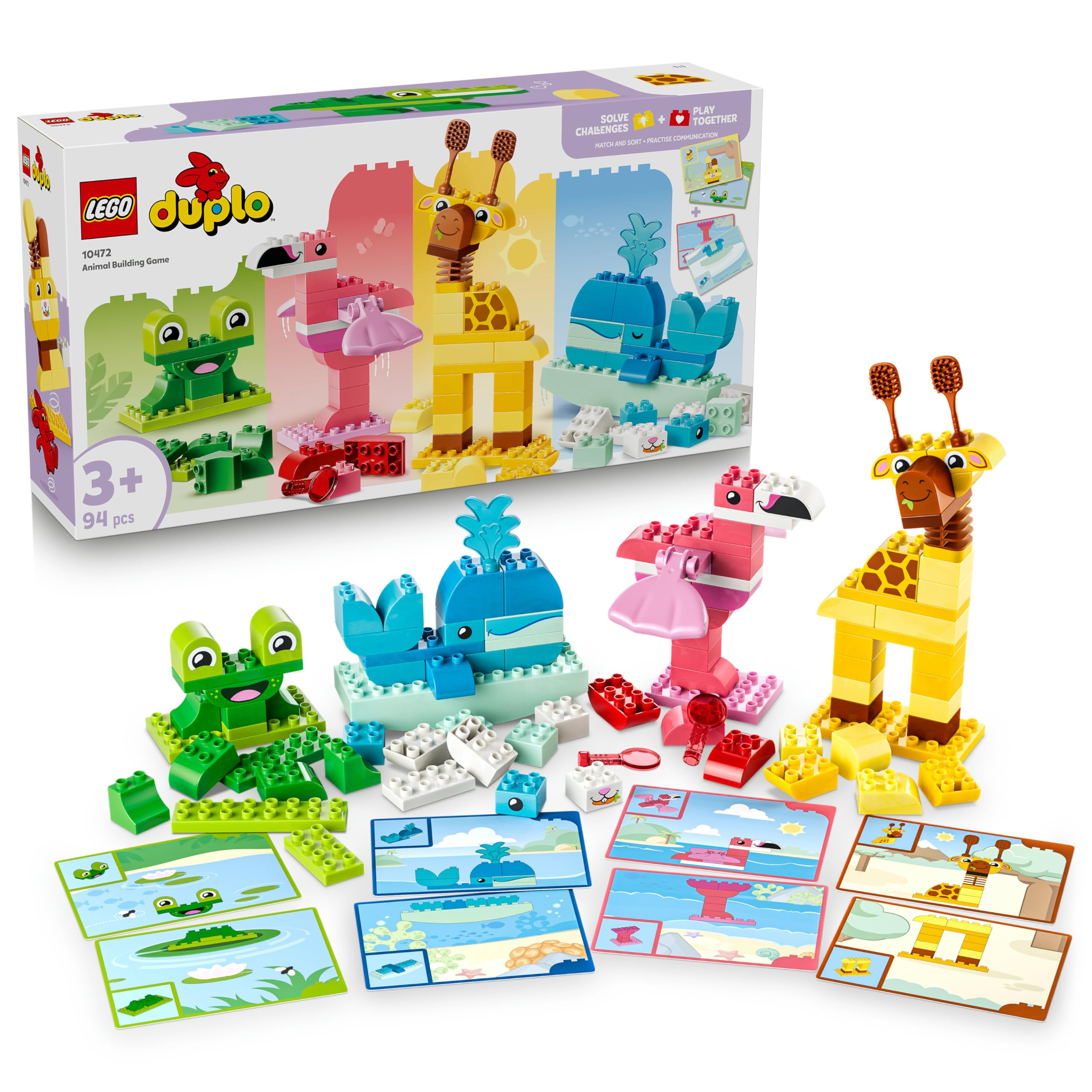 LEGO Duplo Juego de Construcción: Animales – Juego Educativo de Clasificar Colores y Formas – Juguete Montessori con Figuras y Tarjetas – Regalo para Niñas y Niños de 3+ Años – 10472