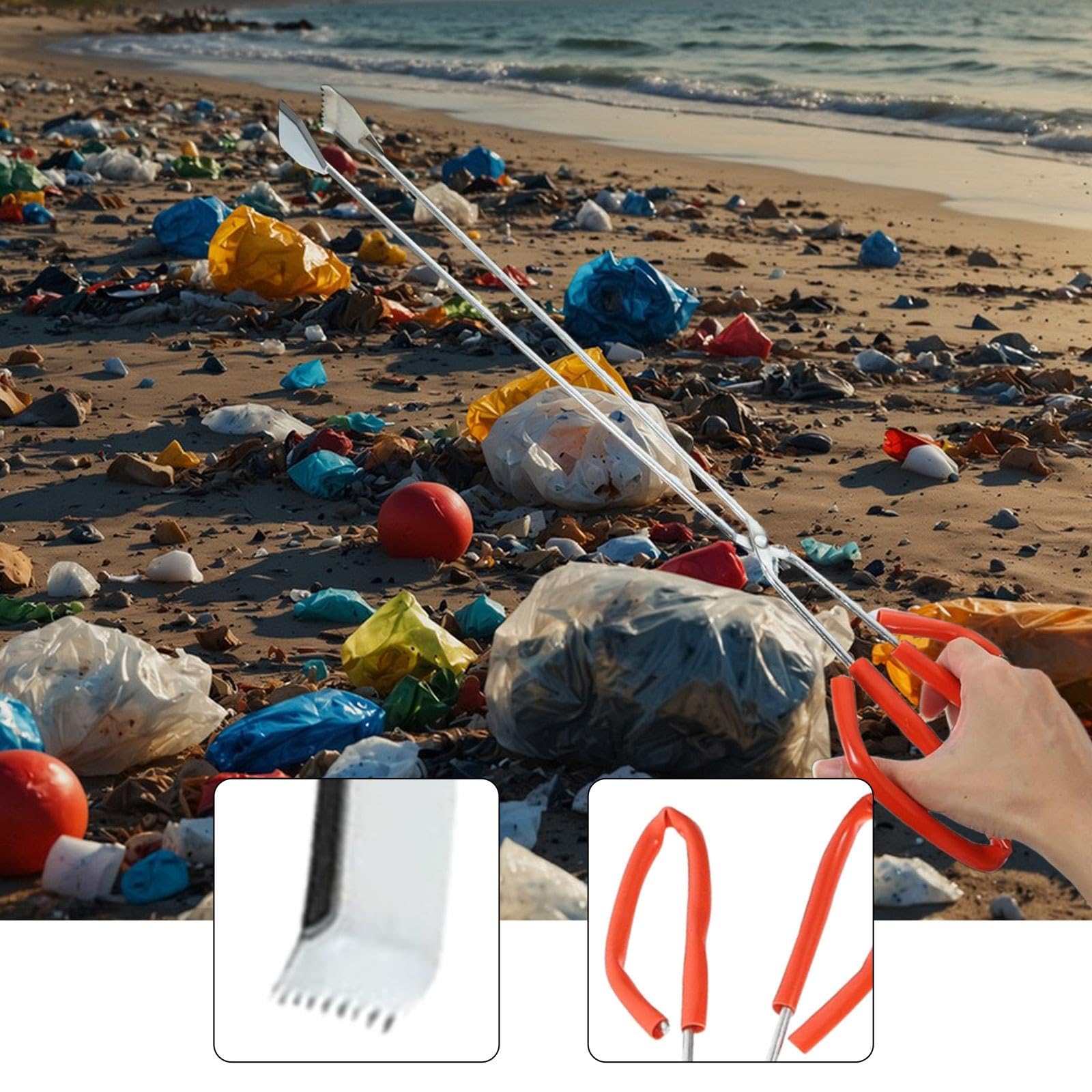 Generic Pinzas para Recoger Basura, Herramienta de Recogida, Ayuda para Alcanzar Objetos, de Acero Inoxidable, Versátiles, para Mayores, 78cm