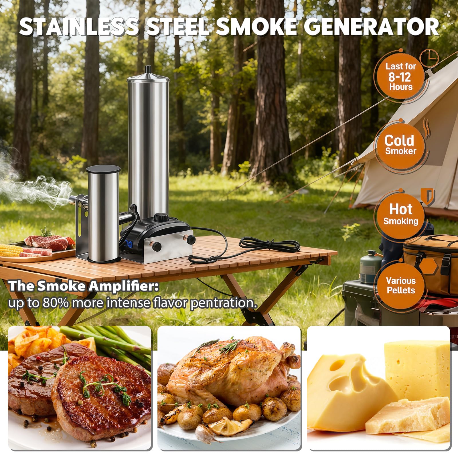 Generador de humo frío de acero inoxidable, eléctrico con bomba, horno de ahumar portátil eléctrico para ahumar alimentos y carne, generador de humo para barbacoa