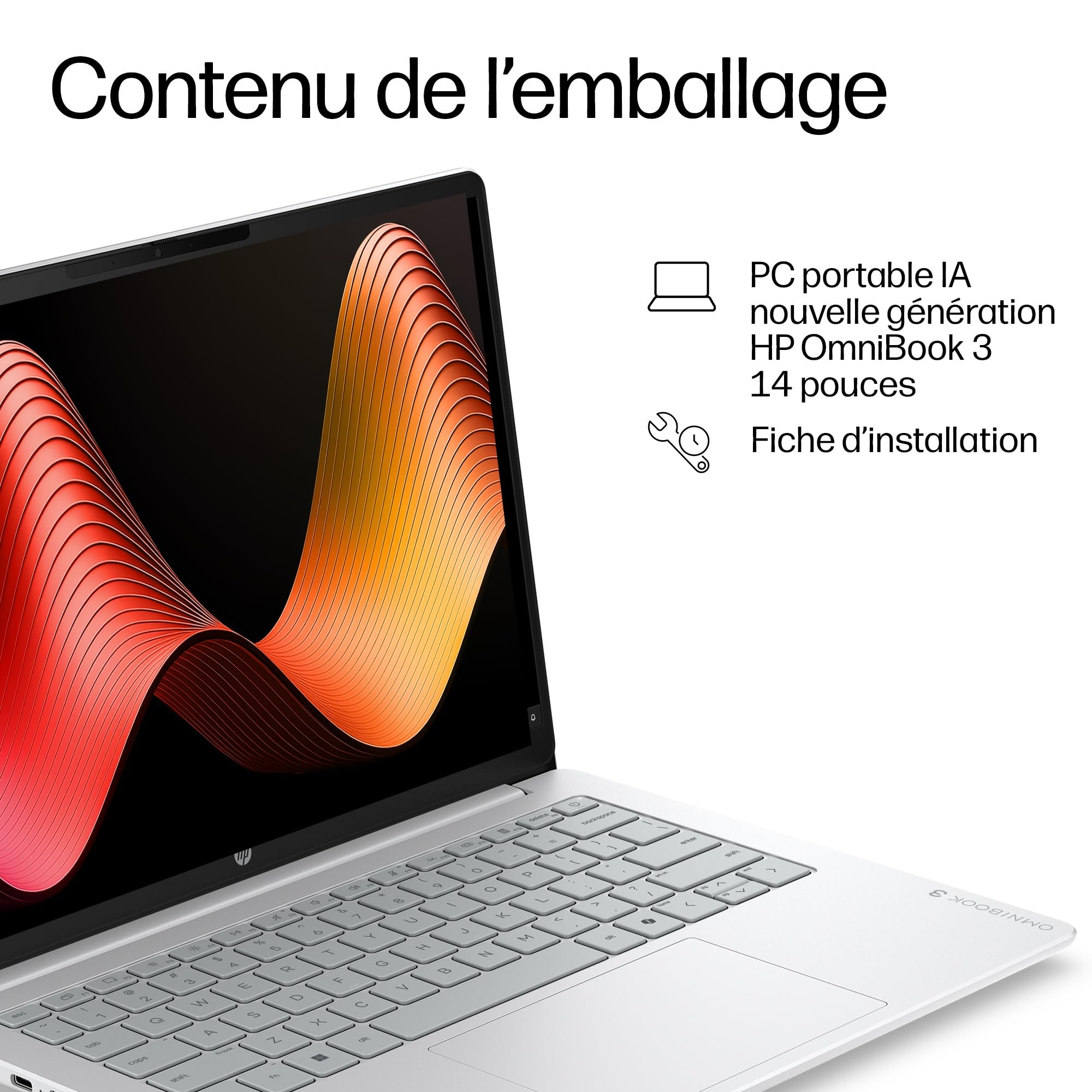 HP OmniBook 3 PC Portable 14" WUXGA 16:10, AMD Ryzen 5 7520U, RAM 8 Go, SSD 512 Go, Windows 11, Ordinateur Portable 14 Pouces IPS, Argent, Clavier AZERTY, 14-hy0004sfx