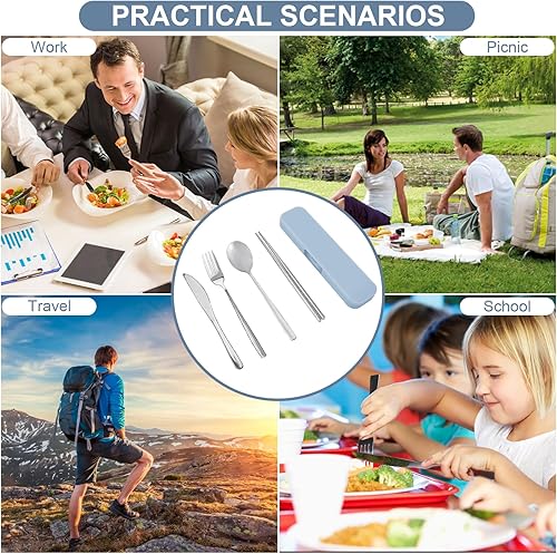 Miniatura 4 de Juego de utensilios de viaje portátiles de 5 piezas con estuche, juego de utensilios de campamento de acero inoxidable de alta calidad, cubiertos