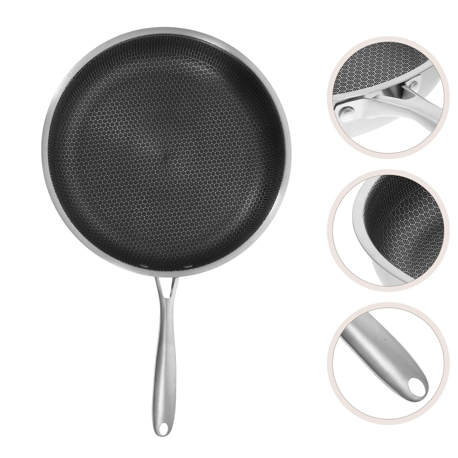 BESPORTBLE Padella Piccola in Acciaio 30 CM con Rivestimento Antiaderente a Nido D’Ape Padella per Uova e Bistecche Fondo Piatto per Distribuzione Calore Uniforme Manico Ergonomico