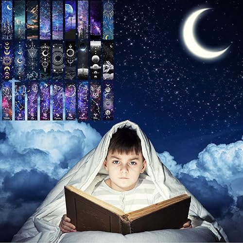 Miniatura 6 de 200 marcapáginas de noche estrellada de espacio fresco para niños, aula, 50 diseños, marcadores a granel de doble cara con temática espacial para