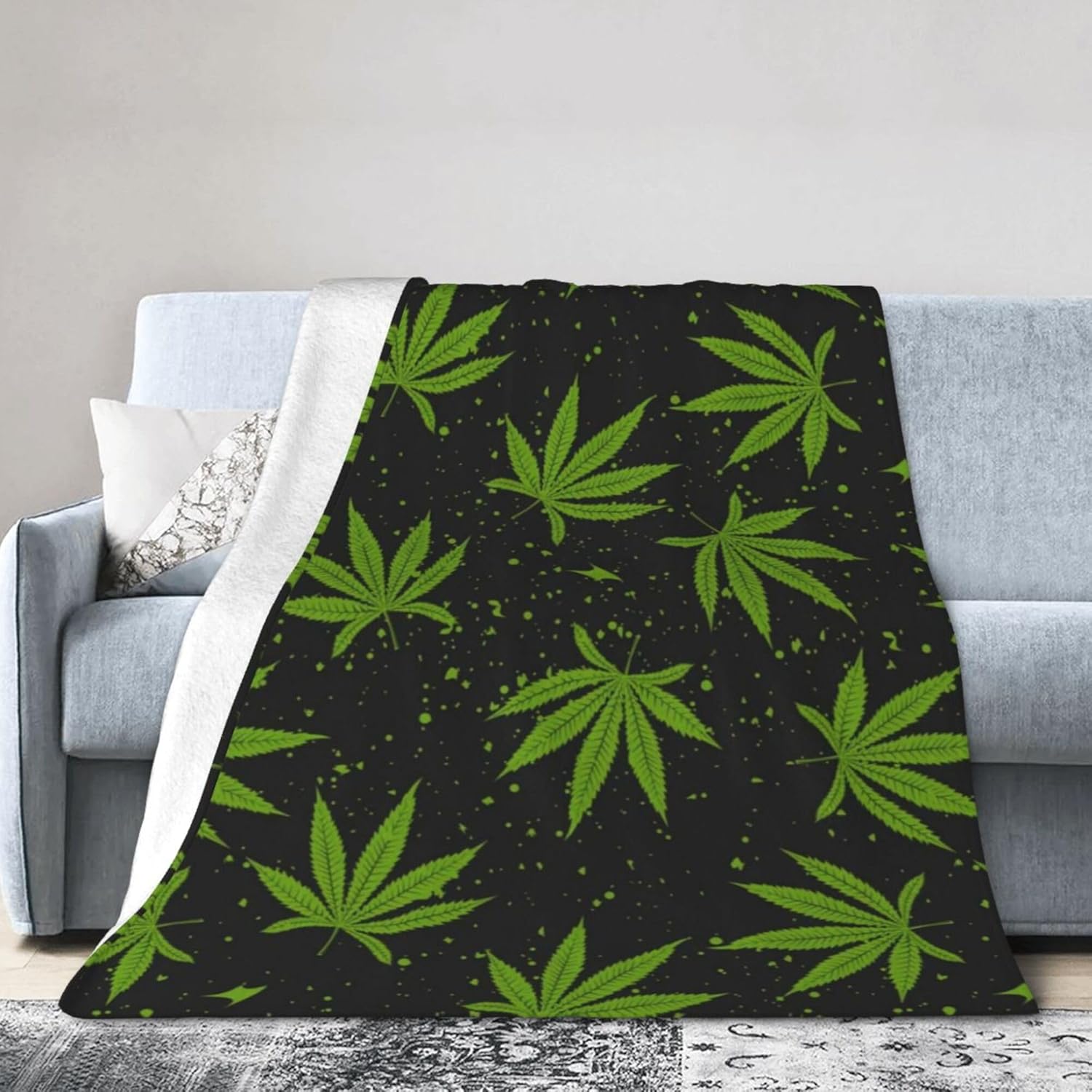 Green Weeds Leaf Blanket for Girls Boys Throw Bedding Room Decor Flannel Blankets for Couch Bed 60"X50"