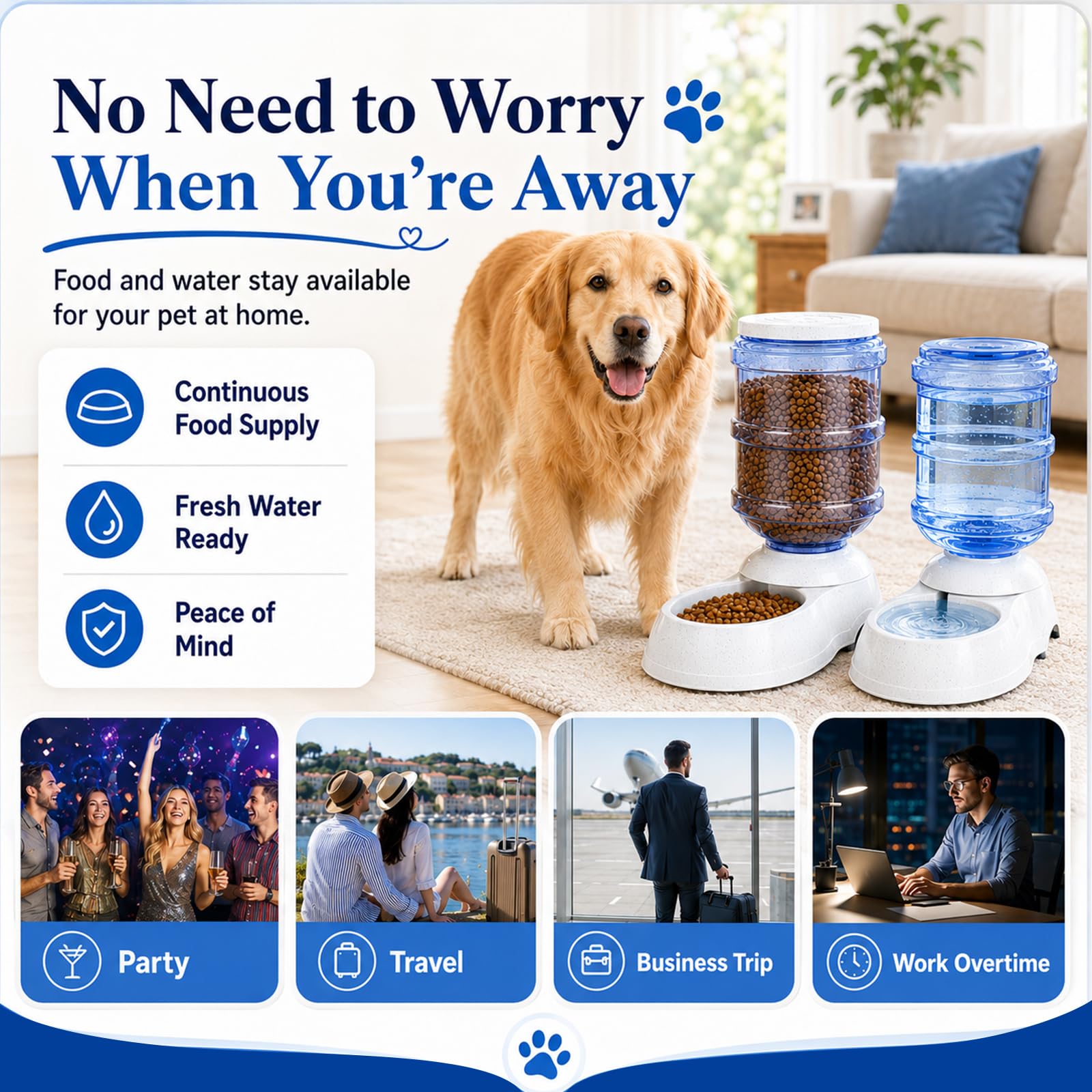 Juego de comedero automático para perros y dispensador de agua para perros grandes, juego de dispensador de comida y agua de 3 galones con cuenco de comida para mascotas, estación dispensadora de agua